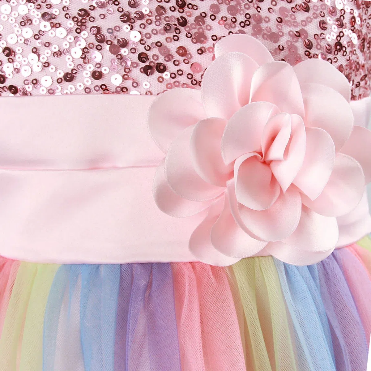 M Muncaso Abito da principessa per bambine con paillettes, tulle, arcobaleno, abito formale per feste di compleanno, matrimoni, damigelle d'onore, abito da sera per bambini piccoli