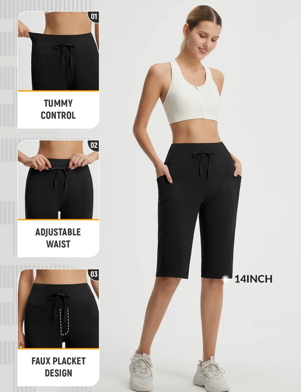 baleaf Pantaloncini da yoga da donna in cotone, lunghezza al ginocchio, a vita alta, pantaloncini sportivi con tasche, elasticizzati, morbidi, larghi, casual, estivi