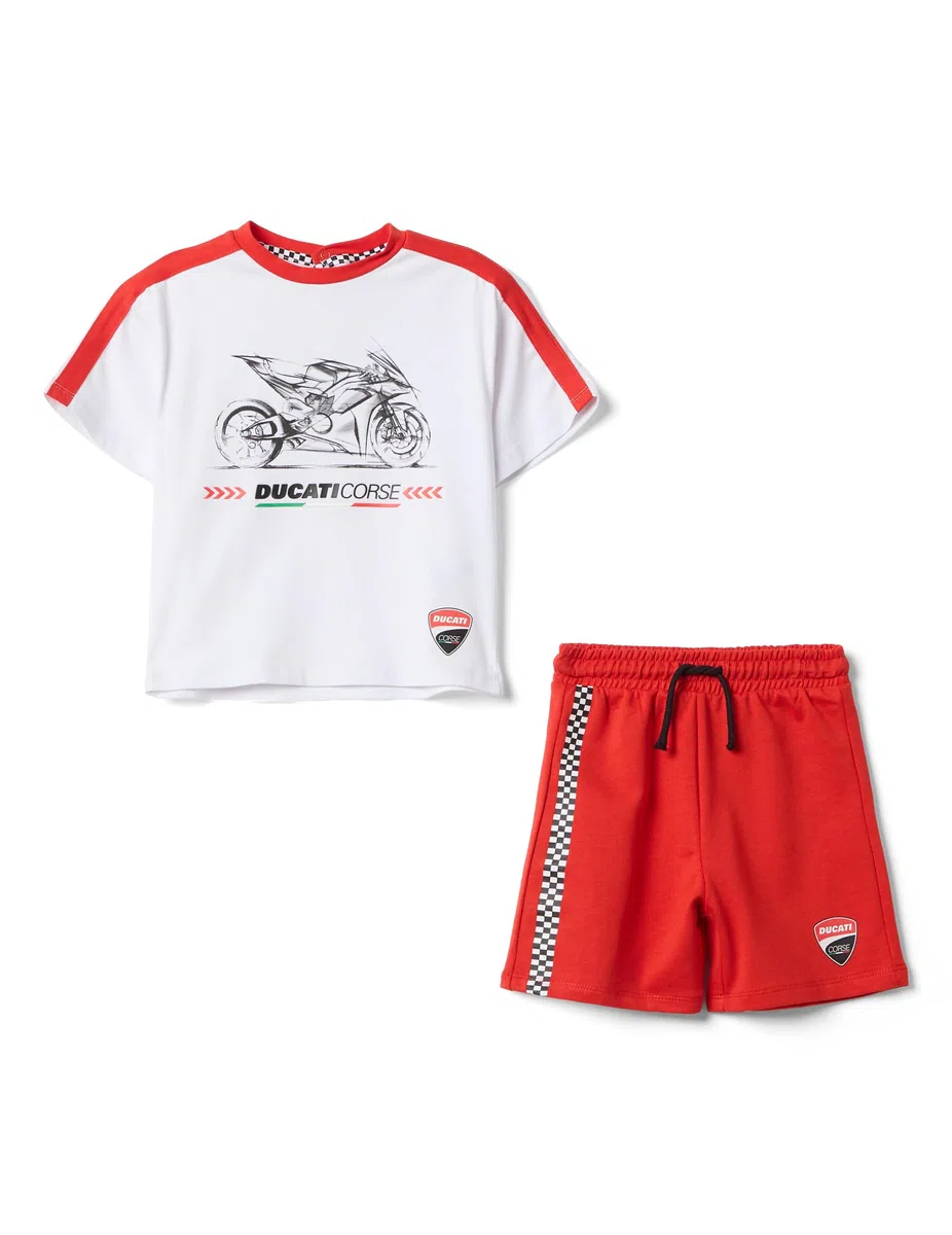 OVS KIDS Completo jogging rosso e bianco Ducati in puro cotone per bimbo over fit