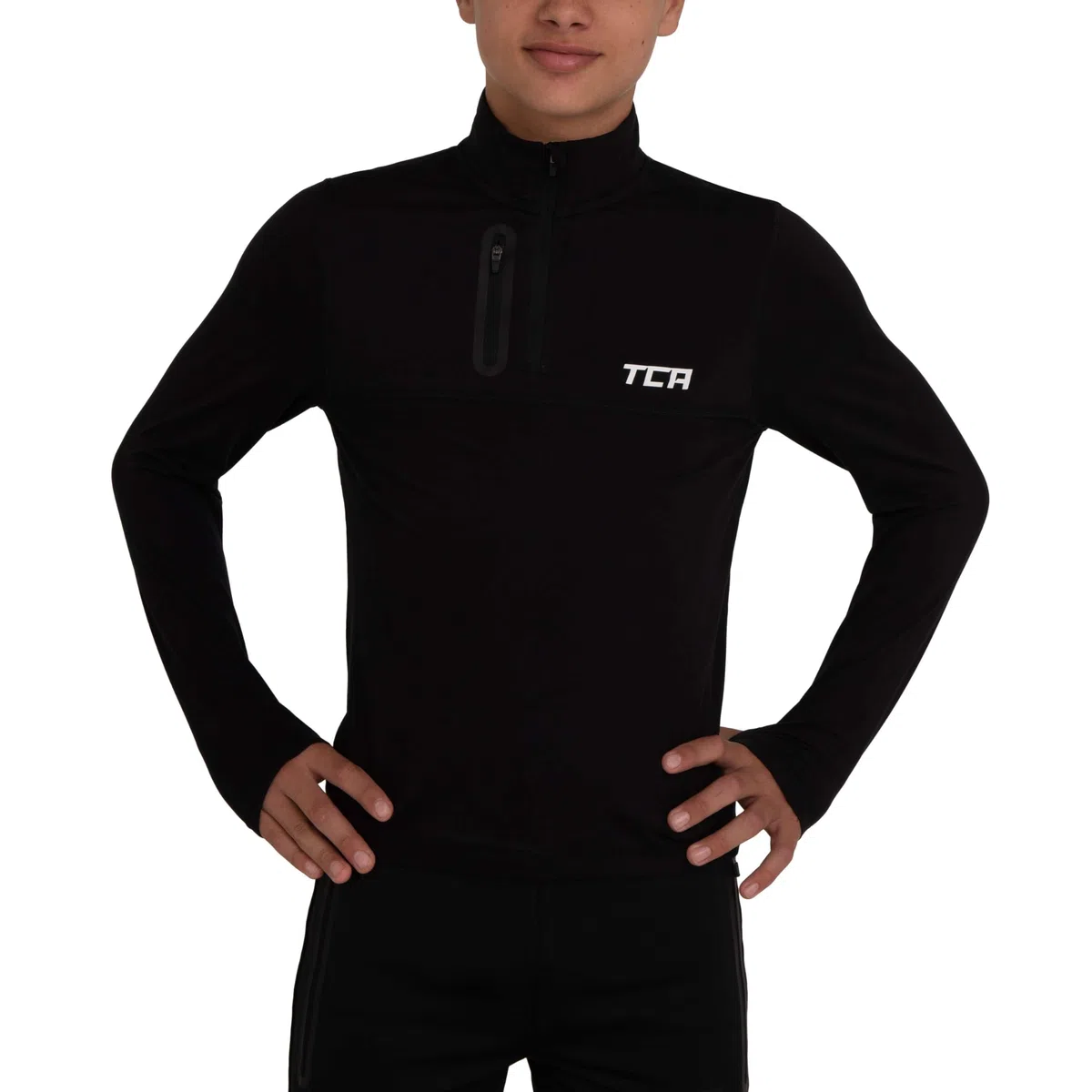 TCA Maglia Termica Bambino Fusion PRO - Maglia da Corsa con Maniche Lunghe e Zip - Tecnologia Quickdry