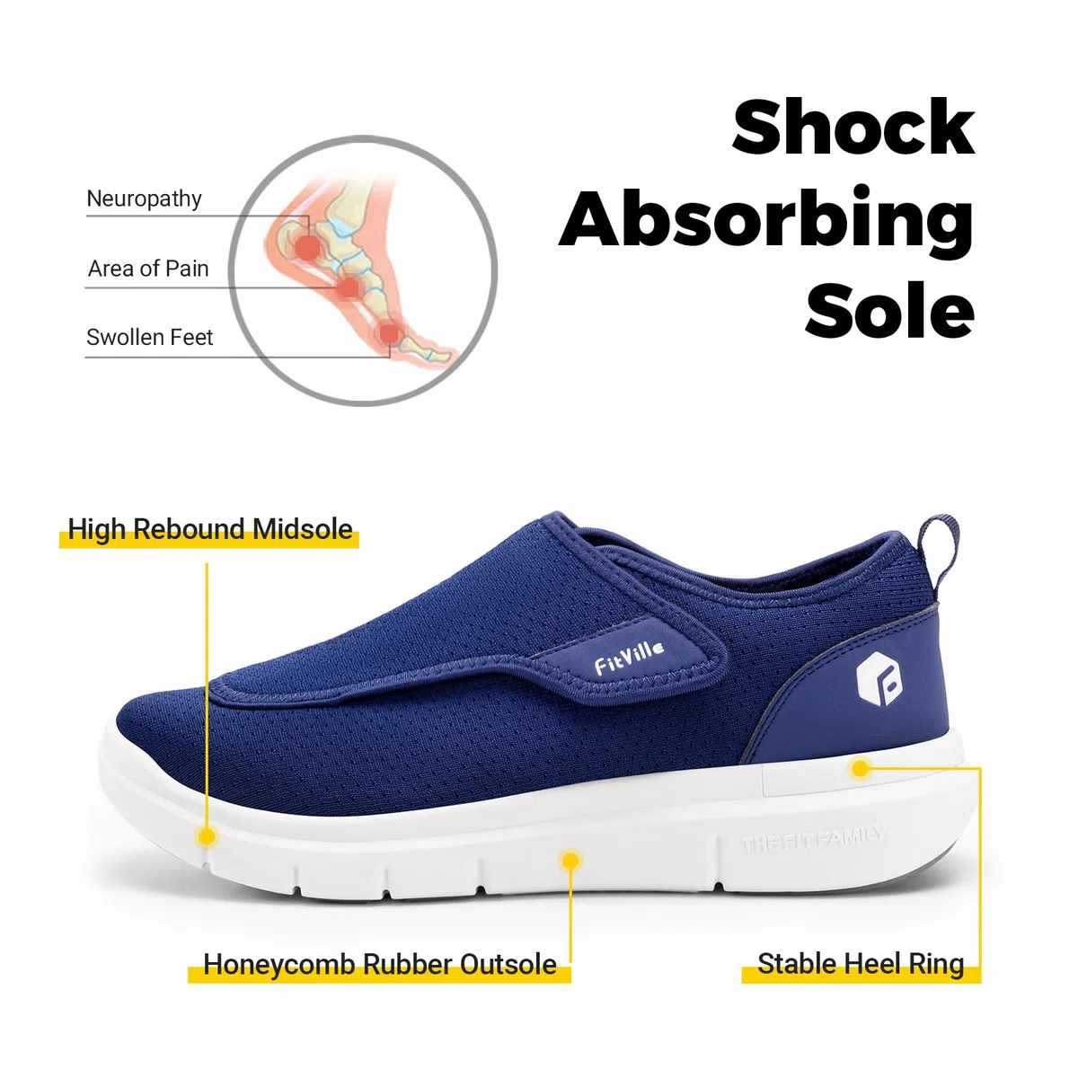 FitVille Extra Larghe Scarpe da Uomo con Chiusura a Strappo Pantofole Traspiranti e Comode con Fodera Senza Cuciture