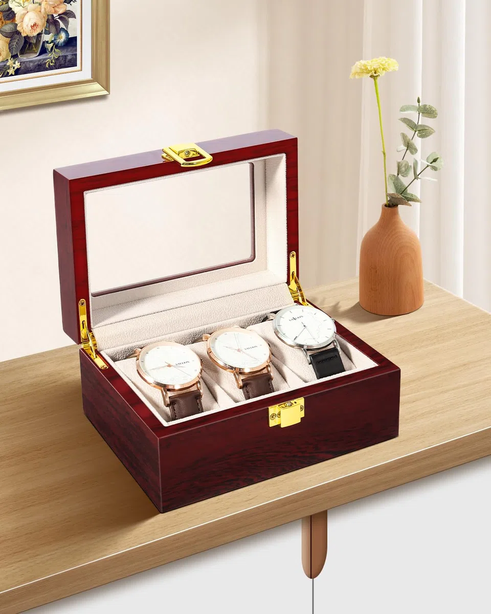 Uten Scatola Porta Orologi Legno 3 Espositore per Gioielli con Scatola Portaoggetti a Griglia con Cinturino per Orologio per Uomo e Donna