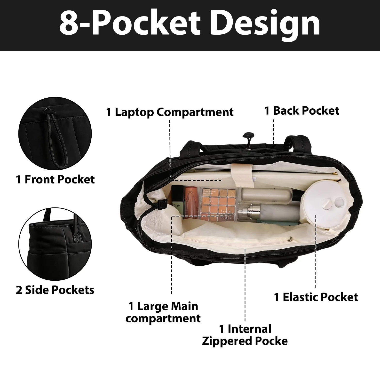 Borsa Organizer Da Viaggio Da Donna, Borsa Tote, Con Scomparto Per Laptop Da 15,6 Pollici e Tasca Per Bottiglia d'Acqua, è La Scelta Perfetta Per Il Lavoro e i Viaggi
