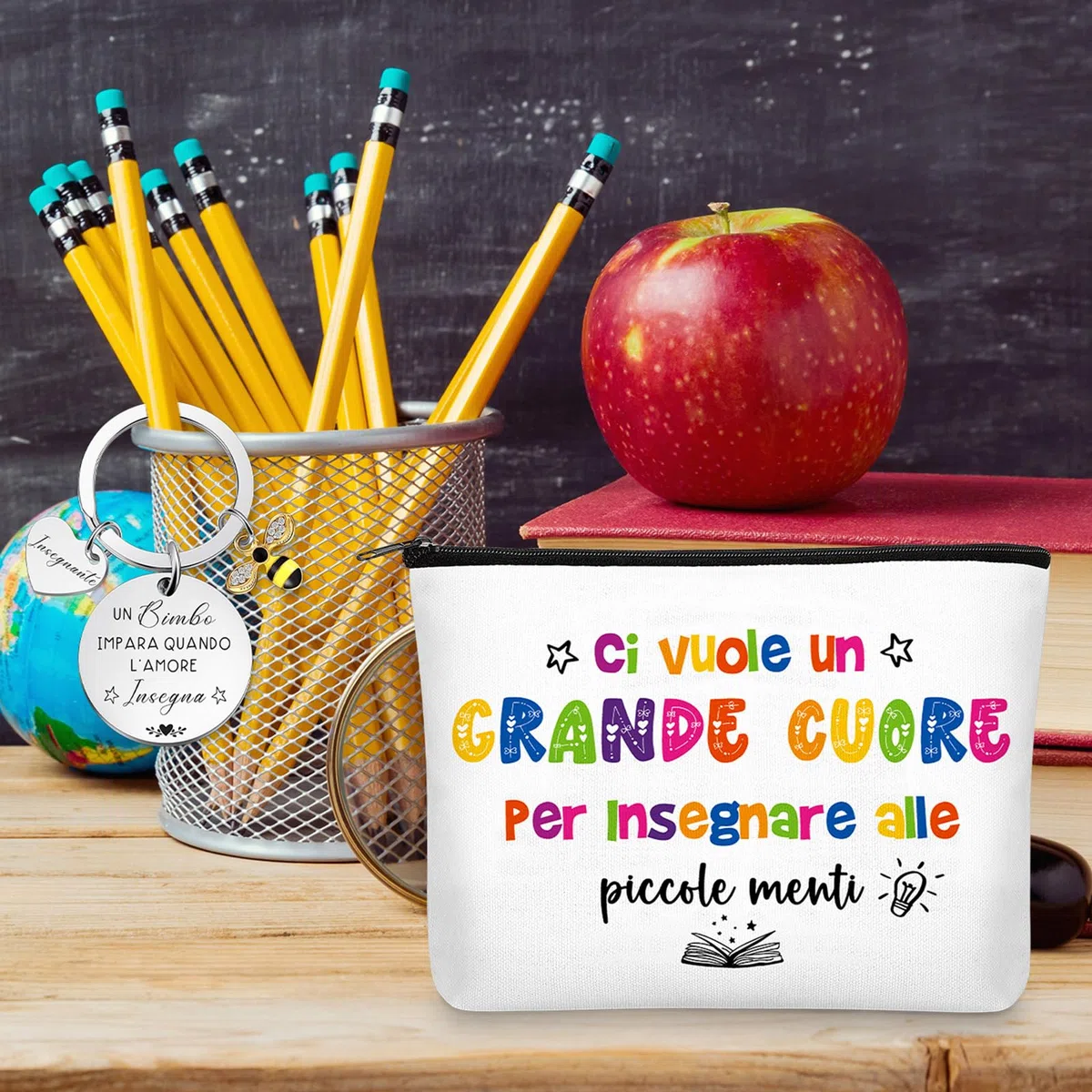 Xuniea 3 Set di Regalo di Apprezzamento Insegnante Borse per Cosmetici per Maestre Portachiavi per Insegnanti Idee Regalo di Laurea Grazie e Addio per Maestre di Scuola Infanzia Primaria (Libro)