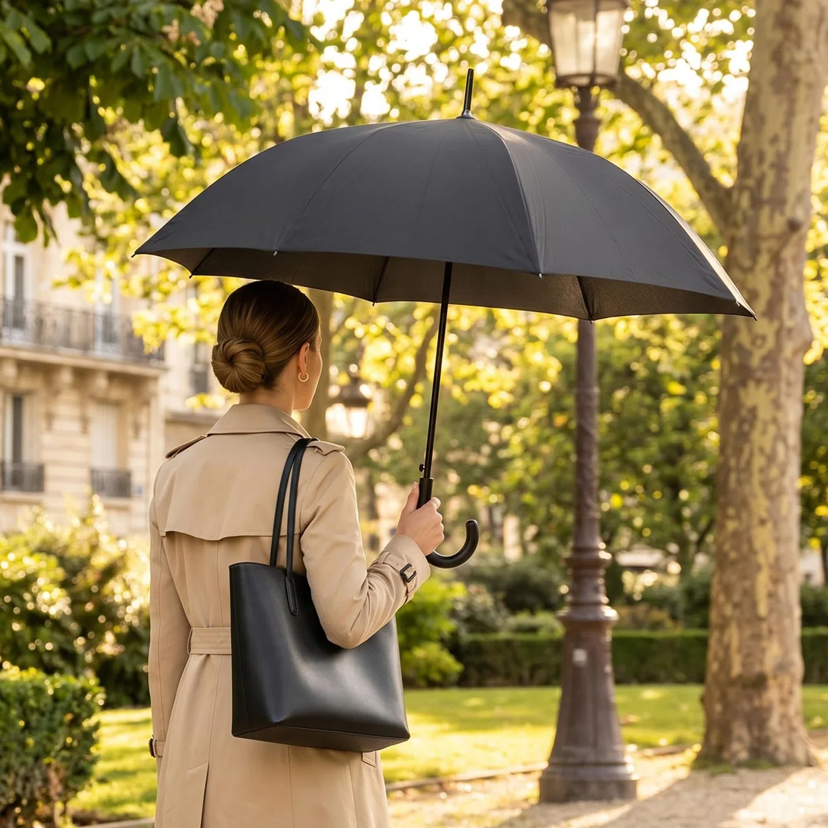 PERLETTI Ombrello automatico nero con custodia 104 cm, Nero, único