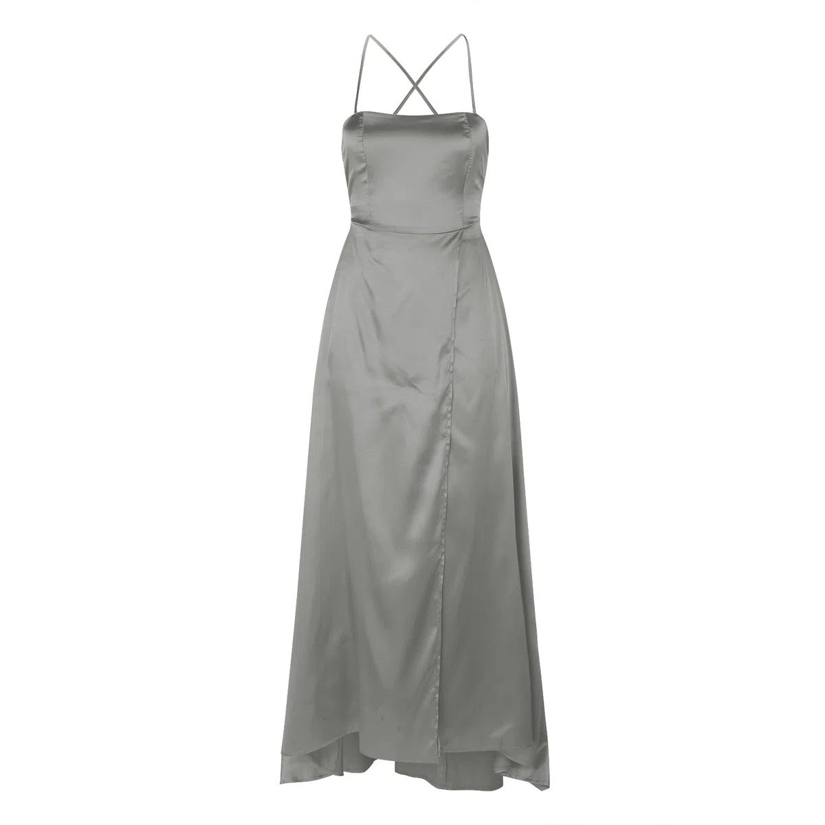 Abito da ballo da donna in raso con spalline sottili e schiena scoperta, design a fessura lunga, silhouette elegante, perfetto per occasioni formali