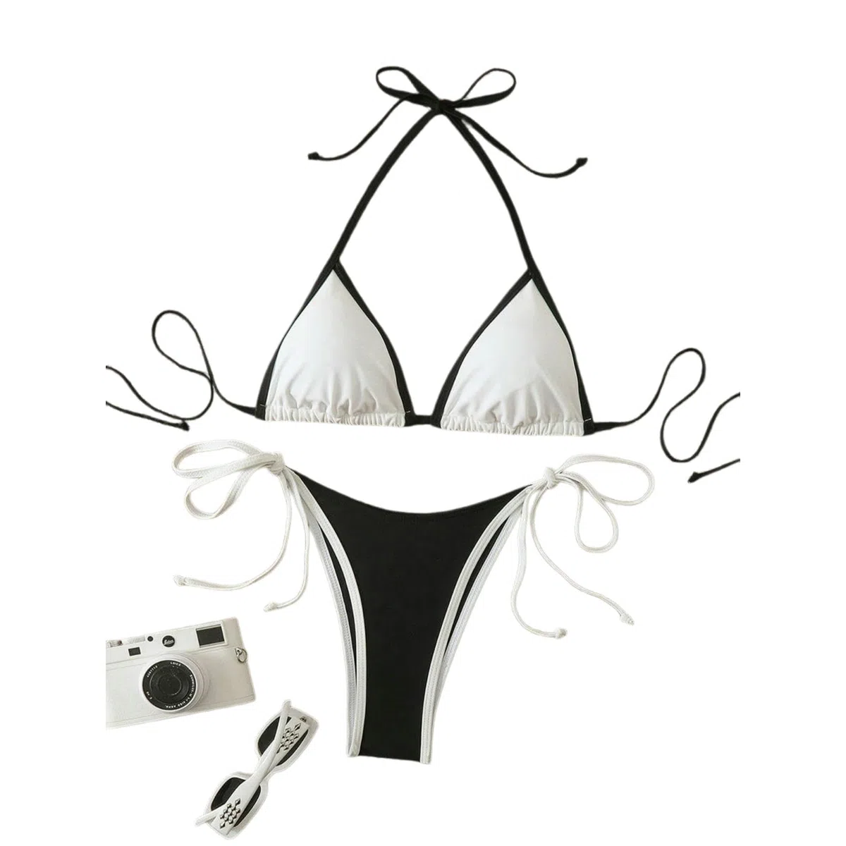 Costume Donna Nero Bianco Contrasto Bikini Halter Collo, Alta Taglio Tanga Due Pezzi Costumi da Bagno, Sexy Mini Bagno per La Spiaggia Piscina Vacanza-yellowgreen-s