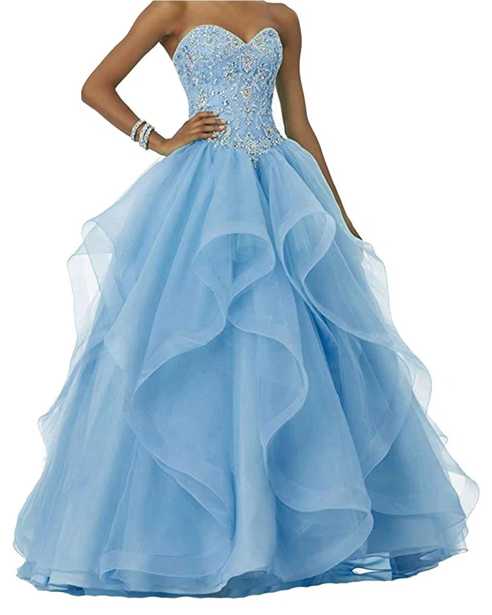 Vantexi Abito da donna con perle glitterate lungo da ballo, abito da sposa con volant in organza, abiti da ballo