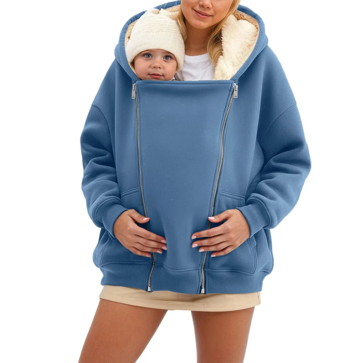 Hanraz Giacca premaman invernale con inserto per neonato, calda e morbida, giacca 2 in 1, in tinta unita, elegante cappotto premaman per donne incinte