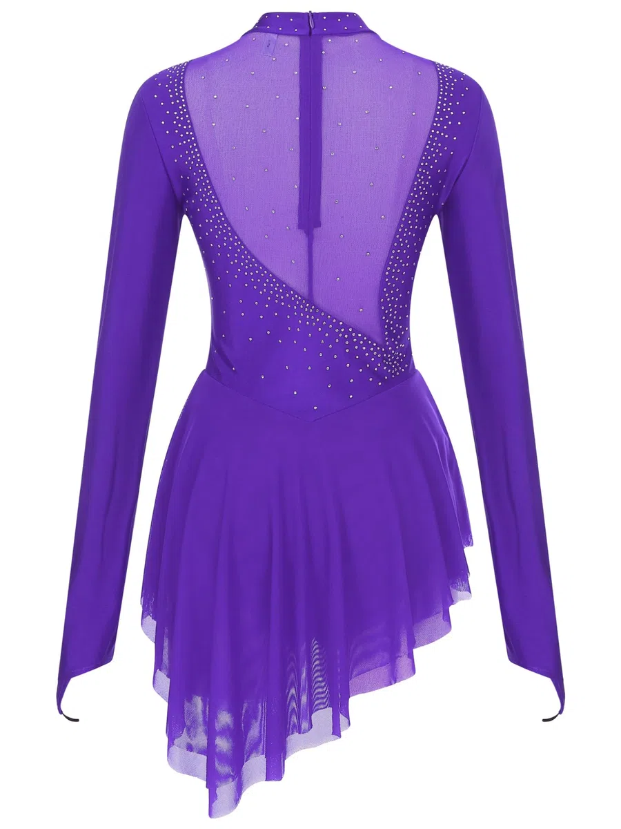 Freebily Abito da Pattinaggio Artistico sul Ghiaccio Donna Vestito Danza Classica Ballerina Moderna Strass Leotards da Balletto Abito da Danza Lirica Contemporanea Dancewear