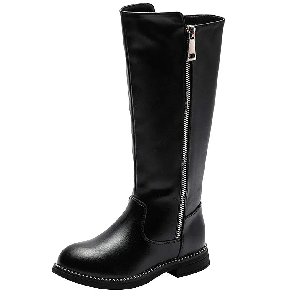 rismart Ragazze Ginocchio Zip Stivali da Equitazione Faux Foderato in Pelliccia Basso Scarpe Invernali