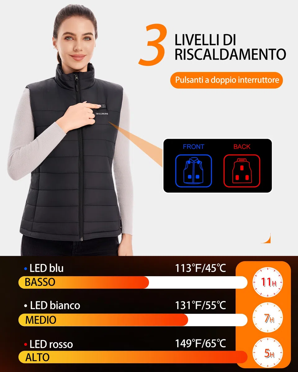 Gilet Riscaldato Donna con Batteria 7.4V 18400mAh – Gilet Termico Elettrico Lavabile, 8 Zone Riscaldanti, Leggero per Outdoor Invernale