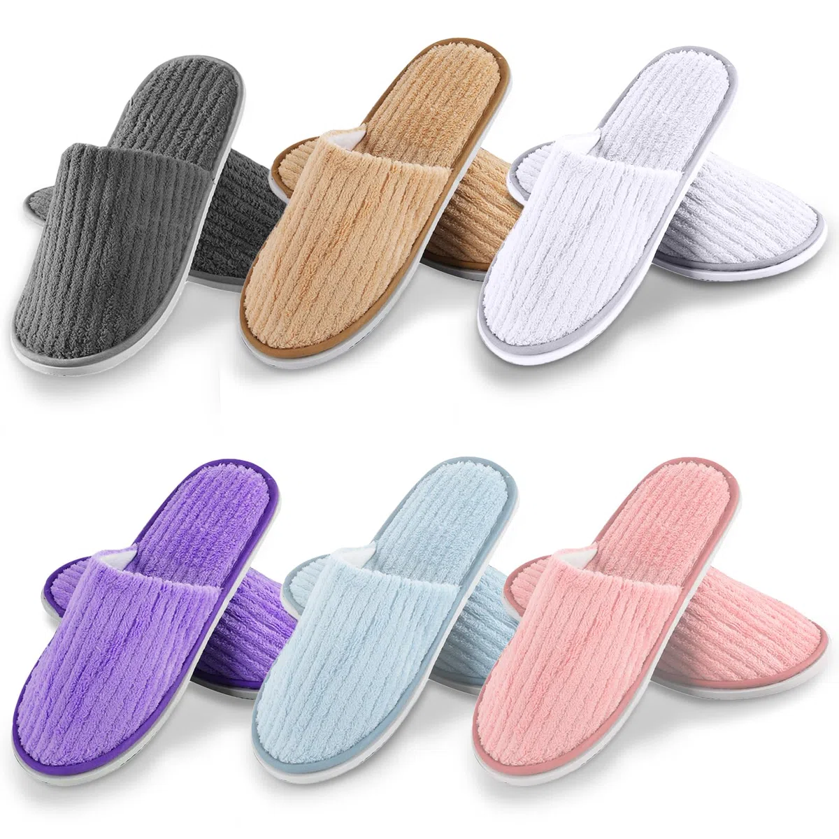 6 paia di pantofole per ospiti, taglia unica, 28,5 x 11,5 cm, in spugna, usa e getta, con chiuse, lavabili e antiscivolo, per viaggi, casa, hotel e ospiti