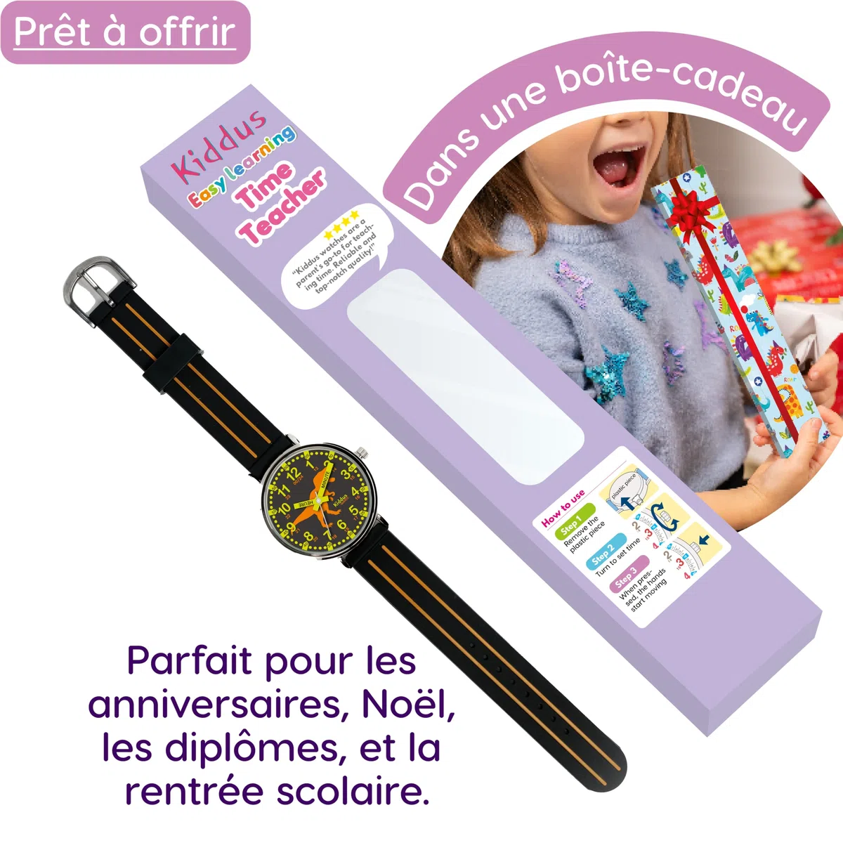 Kiddus Orologio Educativo per Bambino e Bambina dai 5 ai 10 Anni, Orologio Analogico Didattico per Imparare l'Ora, Movimento Giapponese