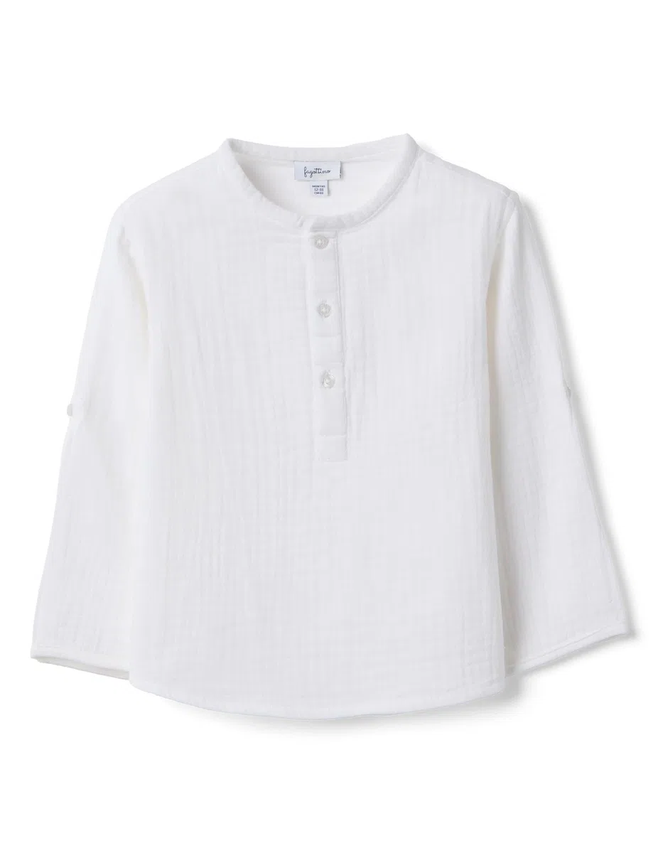 OVS Kids Camicia in Puro Cotone Bianca da Bimbo Regular Fit con Collo Coreano
