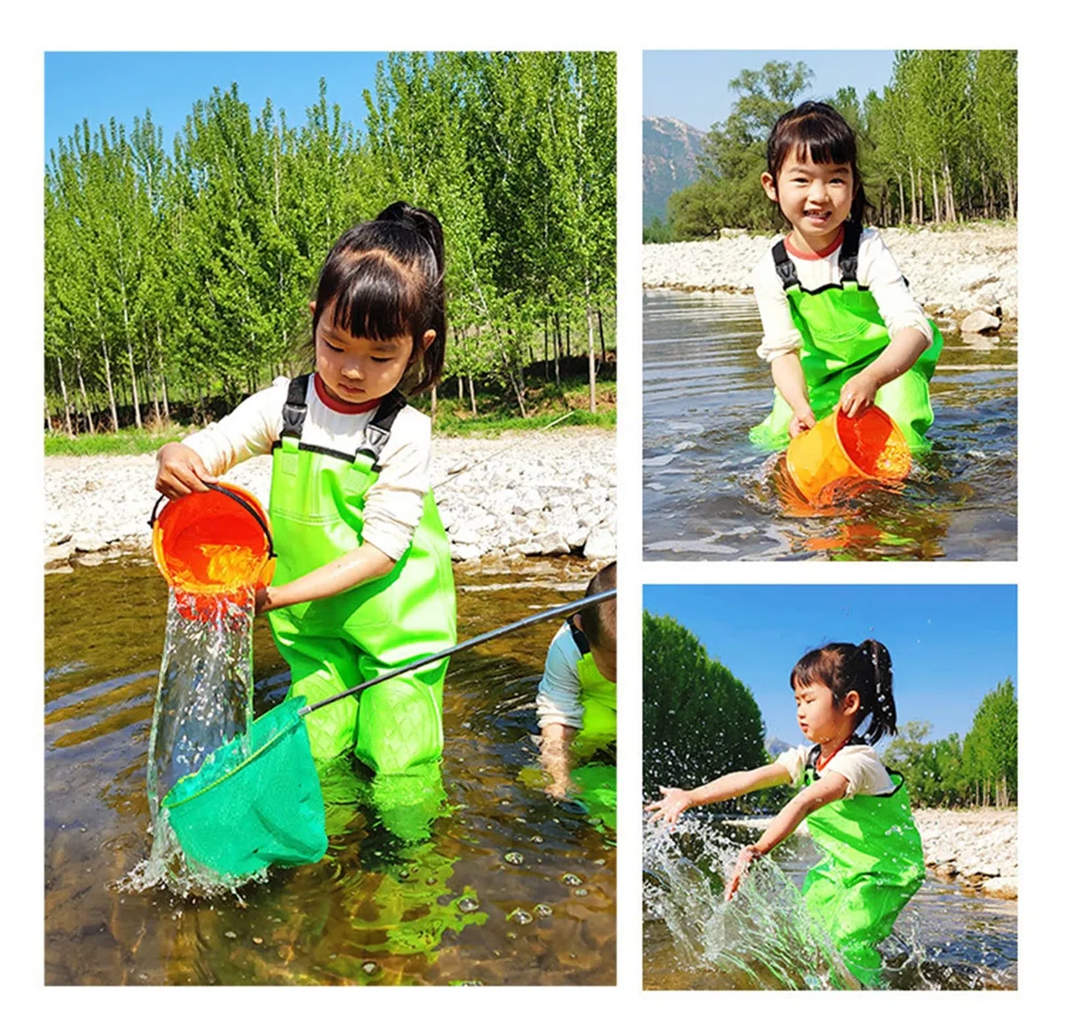 Tuta per Bambini Pantaloni da Wading Impermeabili con Stivali Pioggia attività All'aperto Ragazze Ragazzi Pantaloni Wader in PVC Tracolla Regolabile Pantaloni Pesca Stivali Caccia
