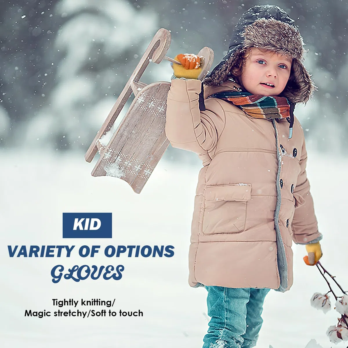 QKURT 3 Paia Guanti Magici per Bambini, Guanti Invernali in Maglia Guanti per Bambini Elastici Guanti Termici con Dita Intere Guanti Natalizi di Compleanno per Ragazze Ragazzi da 1 a 5 Anni
