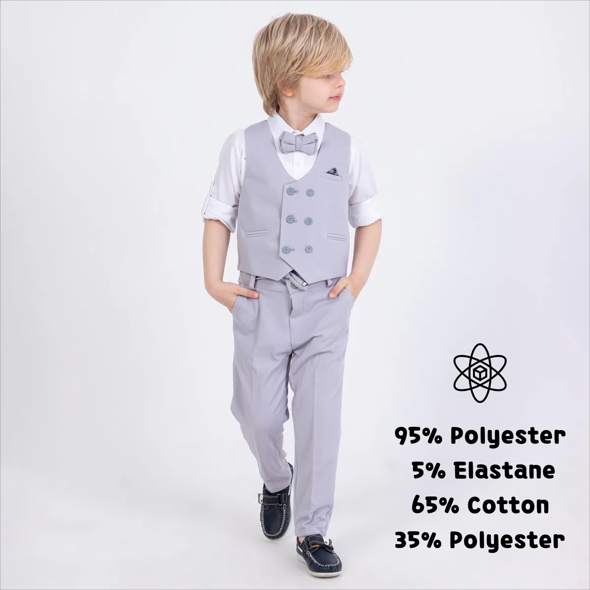 Gilet per ragazzi | Set di 4 pezzi camicia, pantaloni, gilet e papillon | Abbigliamento formale e per feste per ragazzi di età compresa tra 1 e 13 anni