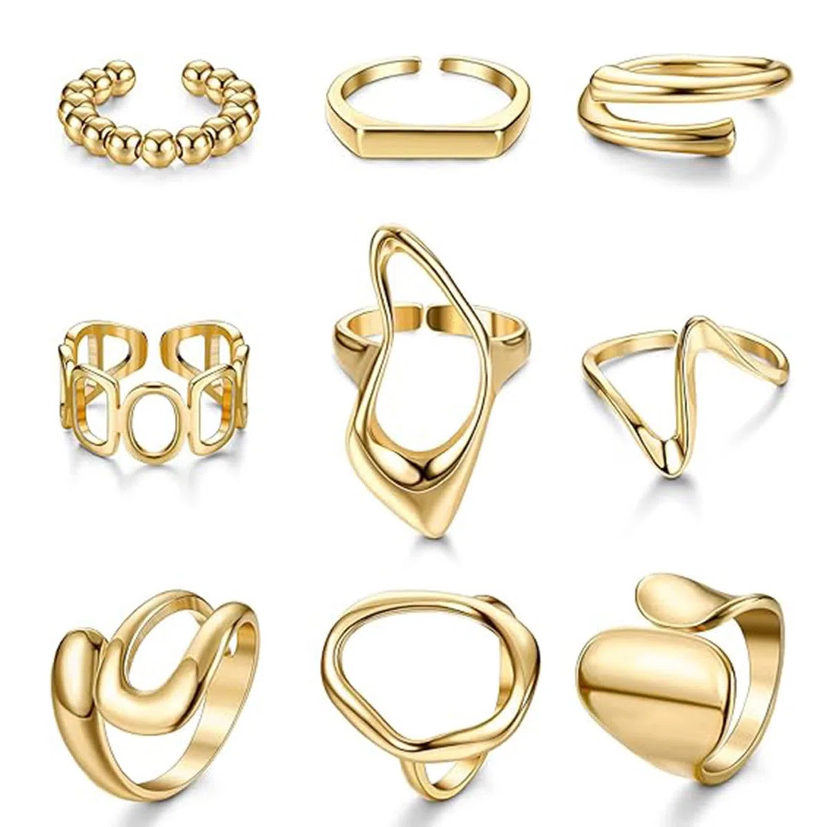 JSTHHTT 9 Pezzi Set Anelli Donna Regolabili Impilabili Boho, Anello Donna Regolabile, Cupola Anelli Aperti Spessi Anelli Regolabili, Anello Oro