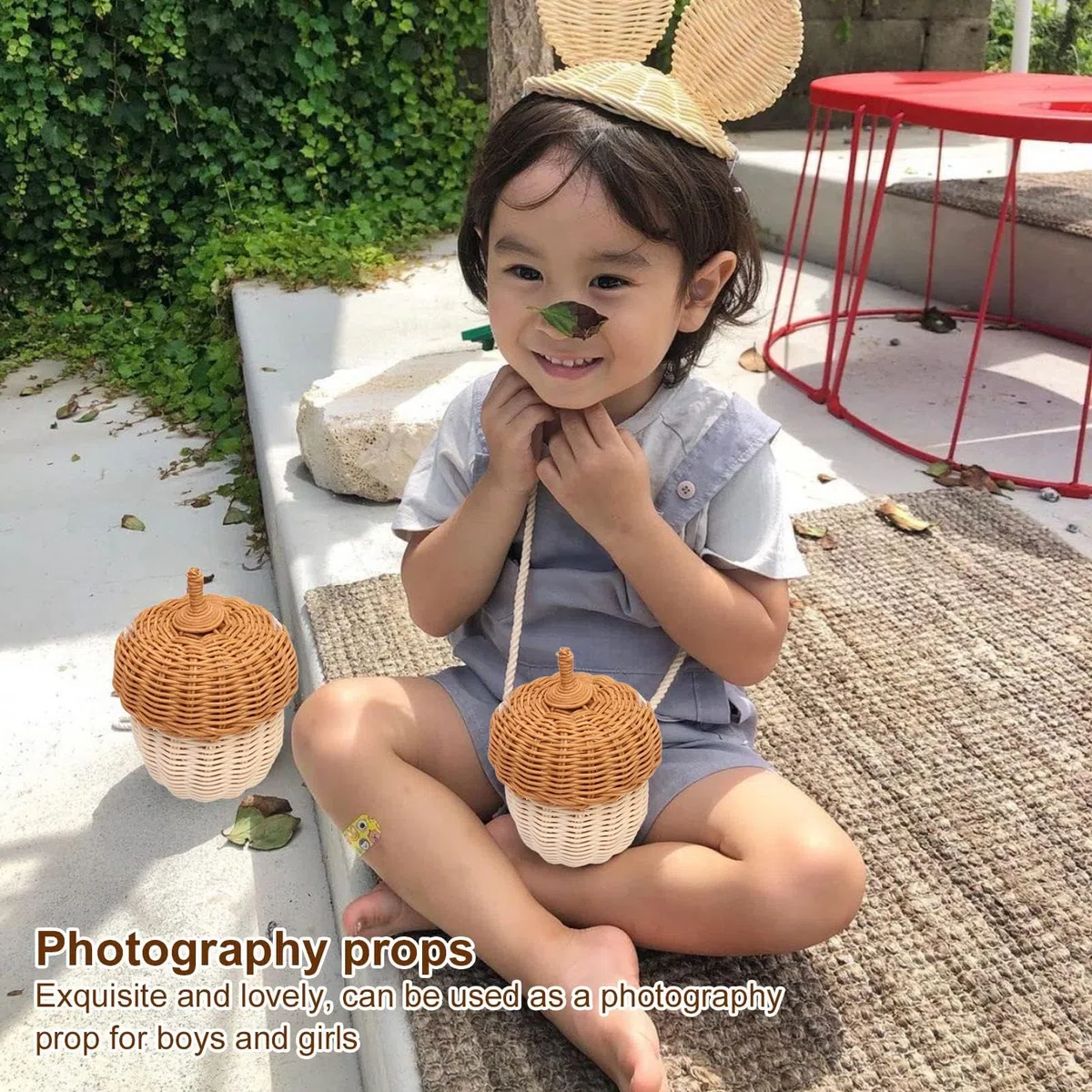 Borsa a Tracolla Intrecciata in Rattan, Fatta a Mano, a Forma di Ghianda, per Bambini (Borsa a Tracolla Piccola)