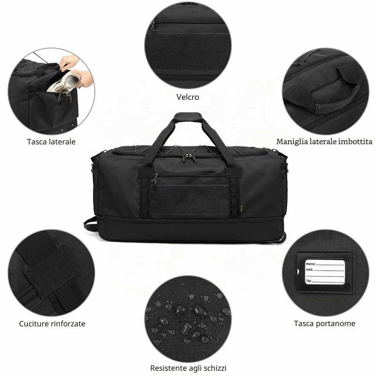 Laripwit Borsone da Viaggio con Ruote XXL 130-170L Espandibile Borsa Sportiva Pieghevole Grande Weekender per Viaggi, Campeggio, Nero