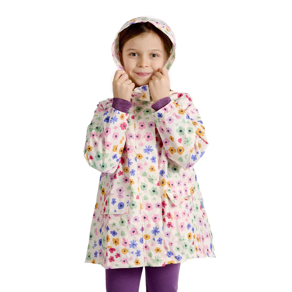 PERLETTI Giacca Impermeabile Bambina con Disegni - Trench Antipioggia Antivento Bimba 4 5 6 7 Anni con Cappuccio Cerniera e Bottoni a Pressione - Poncho Leggero Versatile con Tasche Frontali