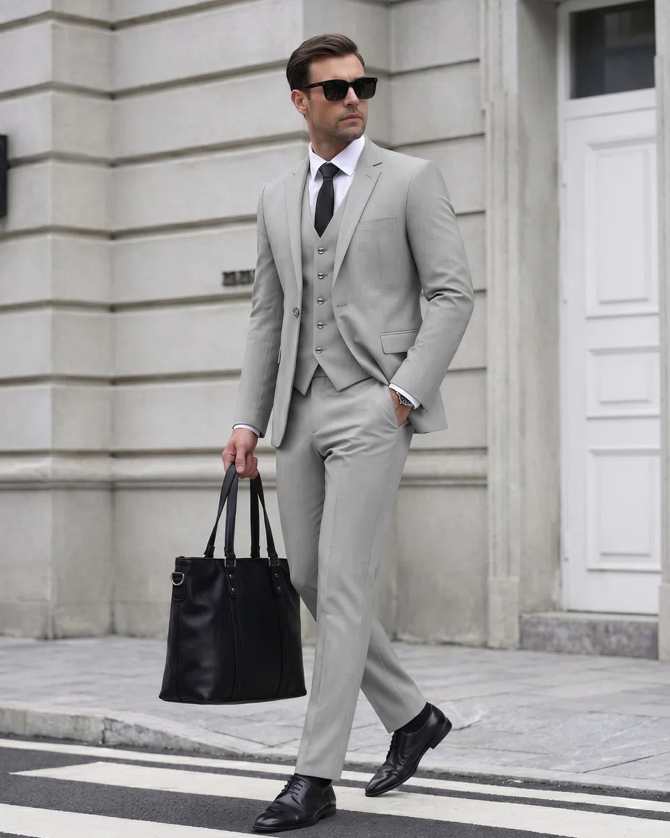 Cooper & Nelson Cooper & Nelson 3 Pezzi Abiti da Uomo Set di Pantaloni Eleganti da Lavoro Uomo
