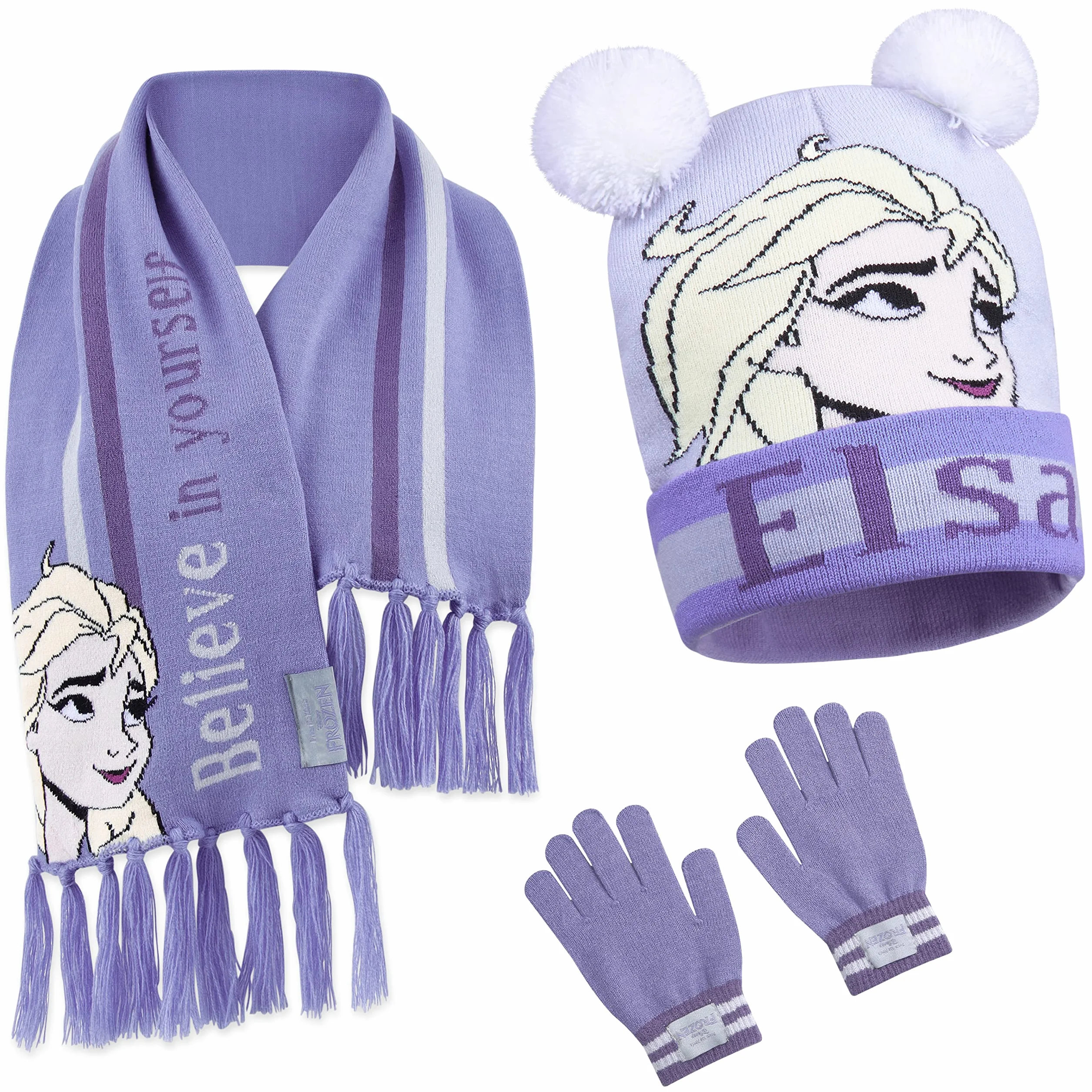 Disney Cappello Bambina Elsa Frozen, Set Invernale Cappello, Sciarpa, Guanti