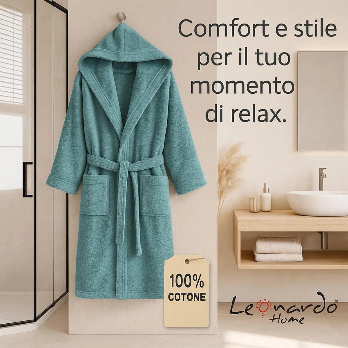 Leonardo Home - accappatoio uomo donna 100% cotone - accappatoio con Cappuccio in morbida spugna 100% cotone.