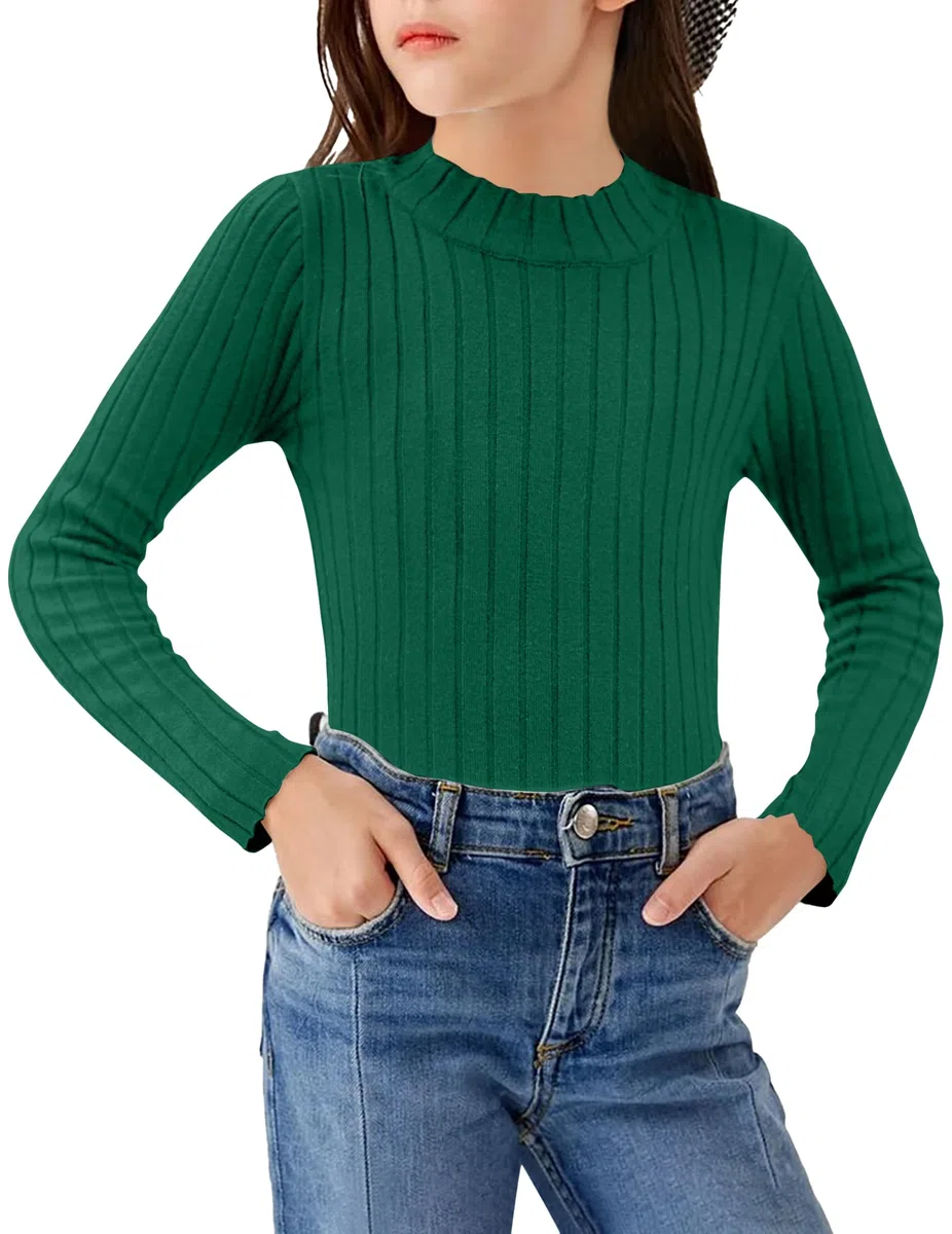 Arshiner Ragazze Manica Lunga Termica Bambine Mezzo Dolcevita T-Shirt Collo Rotondo Maglione Elegante Moda Abbigliamento Autunno Inverno Casual Manica Lunga per Ragazza 5-13 Anni