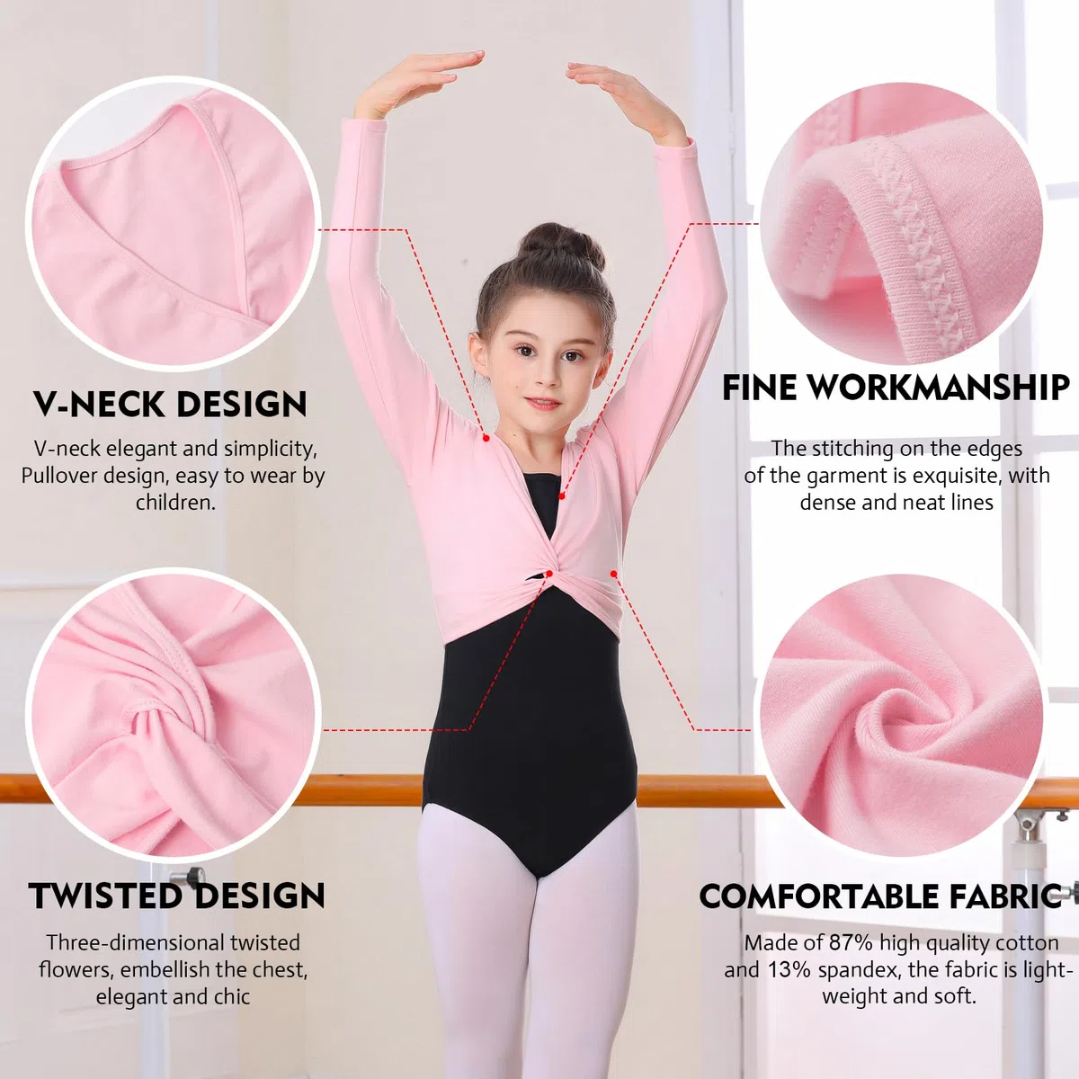 Ragazze Maglione Balletto Cotone Manica Lunga Top Balletto, Danza Cardigan Velluto Interno per Bambini e Donne