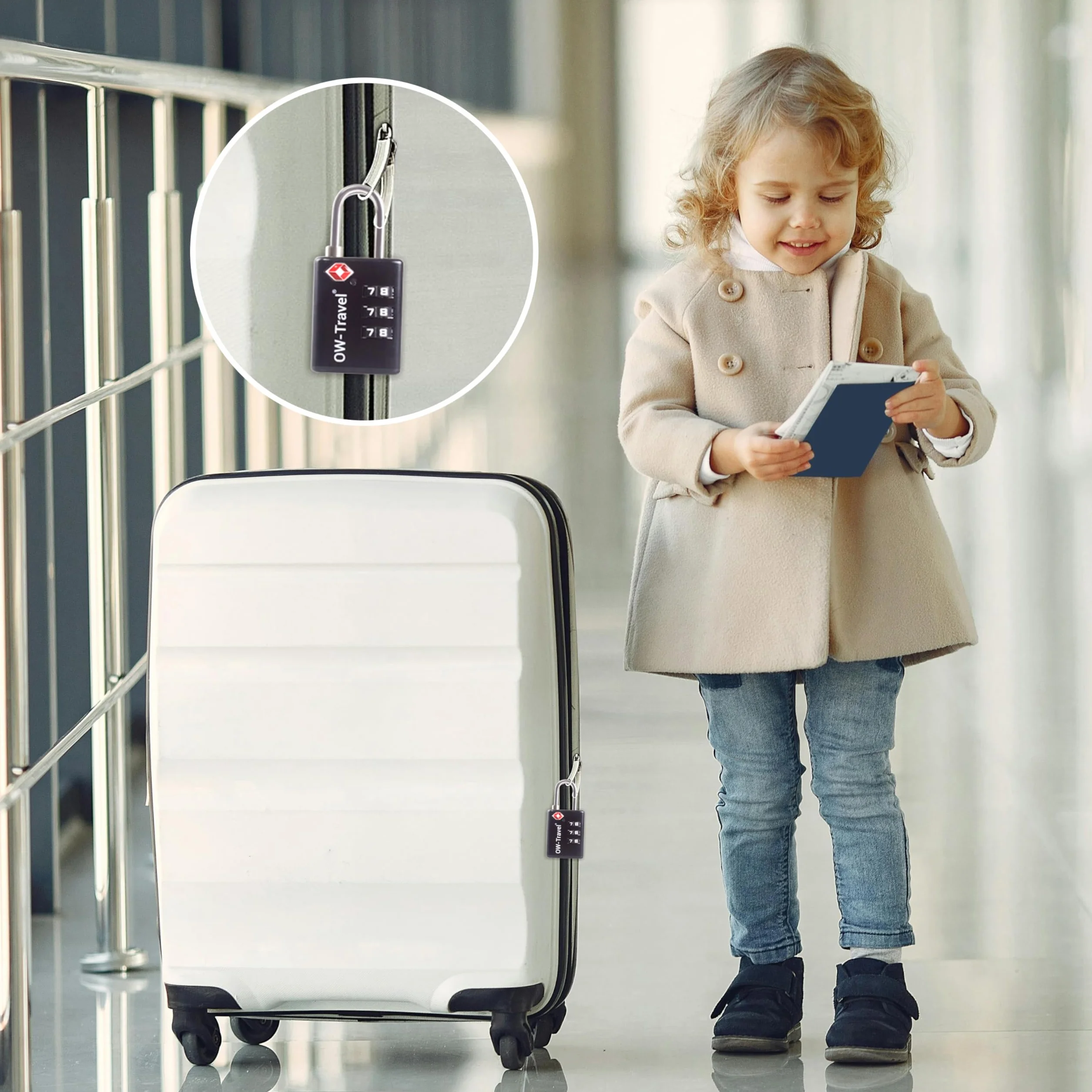 OW-Travel Lucchetto Combinazione Valigia con Indicatore di Apertura TSA per Valigie e Bagagli. Lucchetto Armadietto Palestra e Zaino. Lucchetti TSA per USA a Codice. Serratura Nera 4 Pezzi