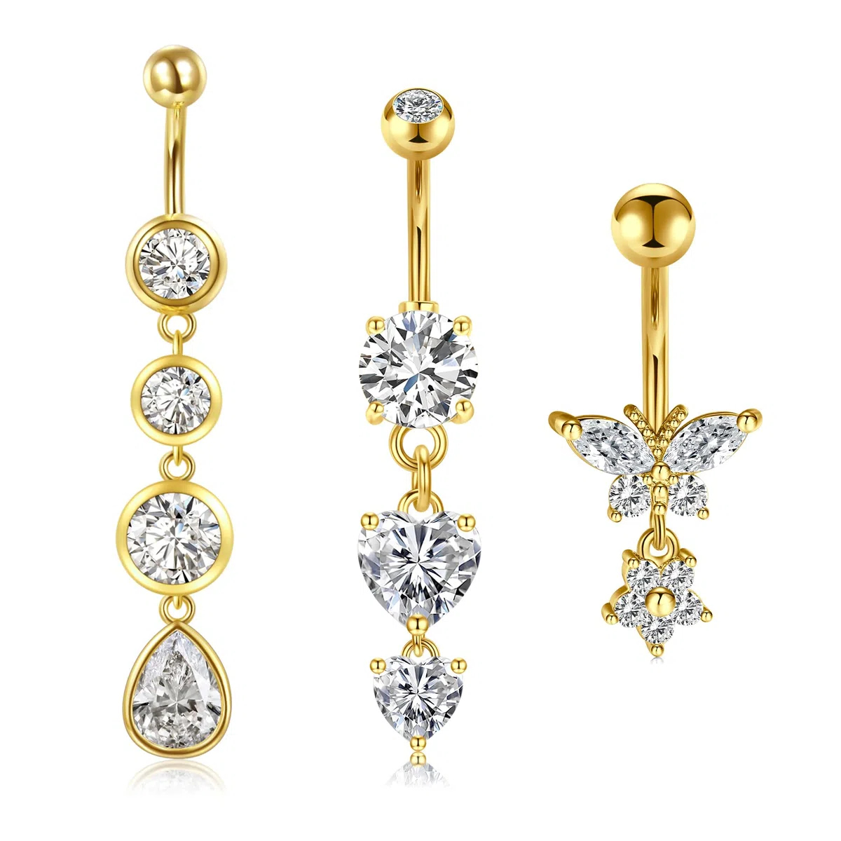 Ombelico Bar 14G Dangle Belly Banana Barbell 10 Millimetri in Acciaio Chirurgico Dangling Ombelico Anelli d'Argento Oro Fiore Farfalla Cuore Ombelico Gioielli per Le Donne