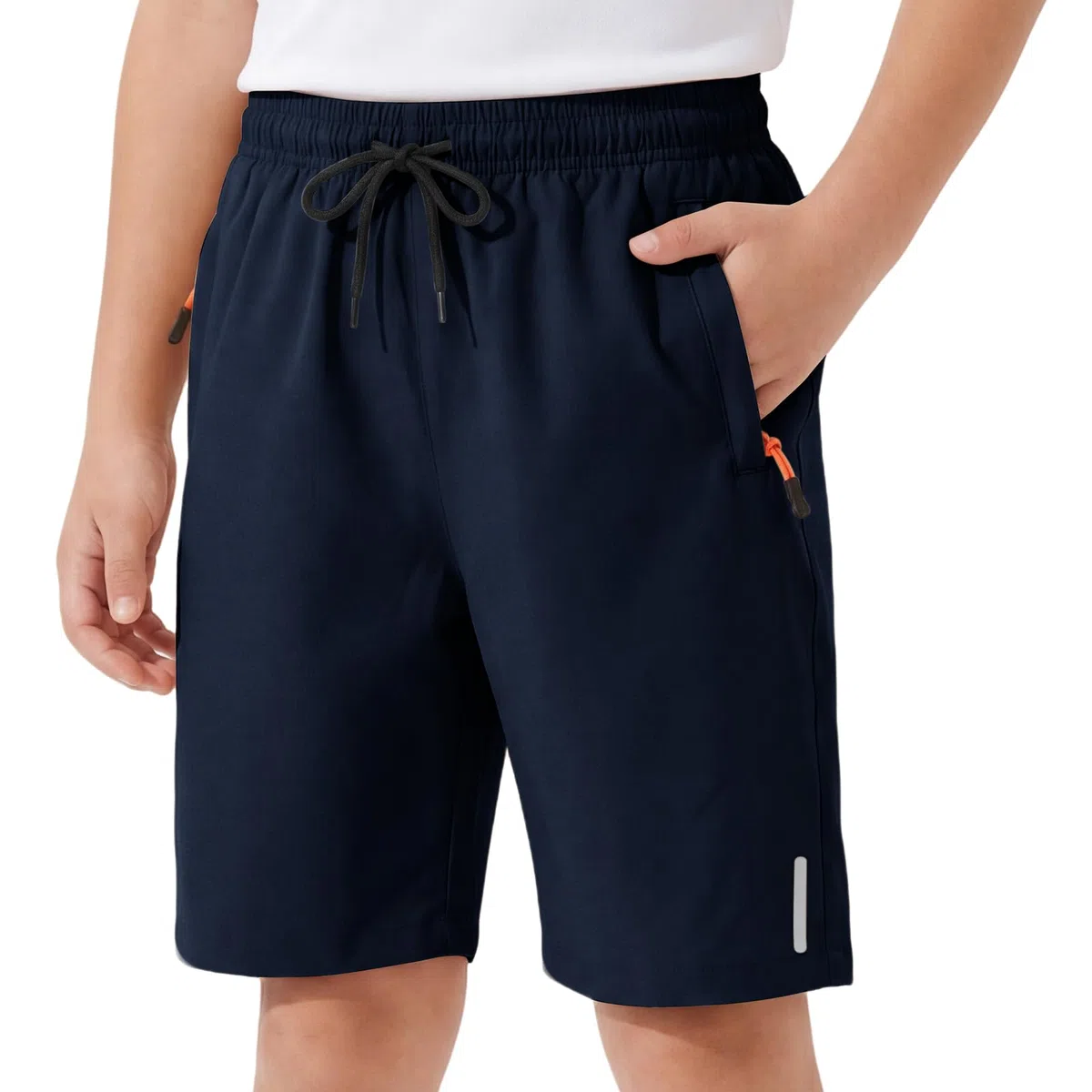 Pantaloncini Sportivi Ragazzi, Rapida Asciugatura Shorts con Strisce Riflettenti e Tasche Cerniera, Traspirante Abbigliamento Sportivo Cordino Interno Scuola Casual Bambini 6-13 Anni