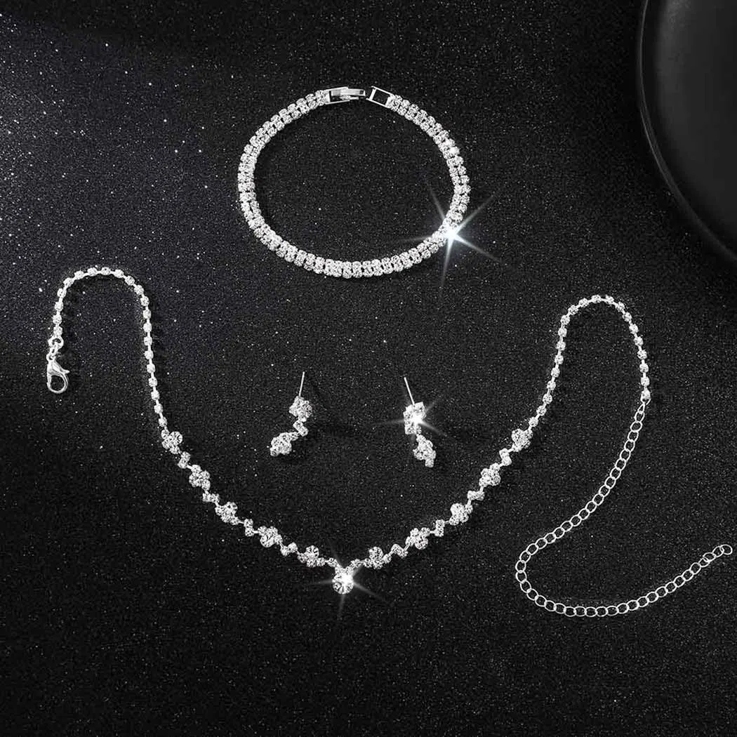 Set di gioielli da sposa in argento con strass da sposa e orecchini, set di gioielli in zirconia cubica per donne e ragazze (XT-031)