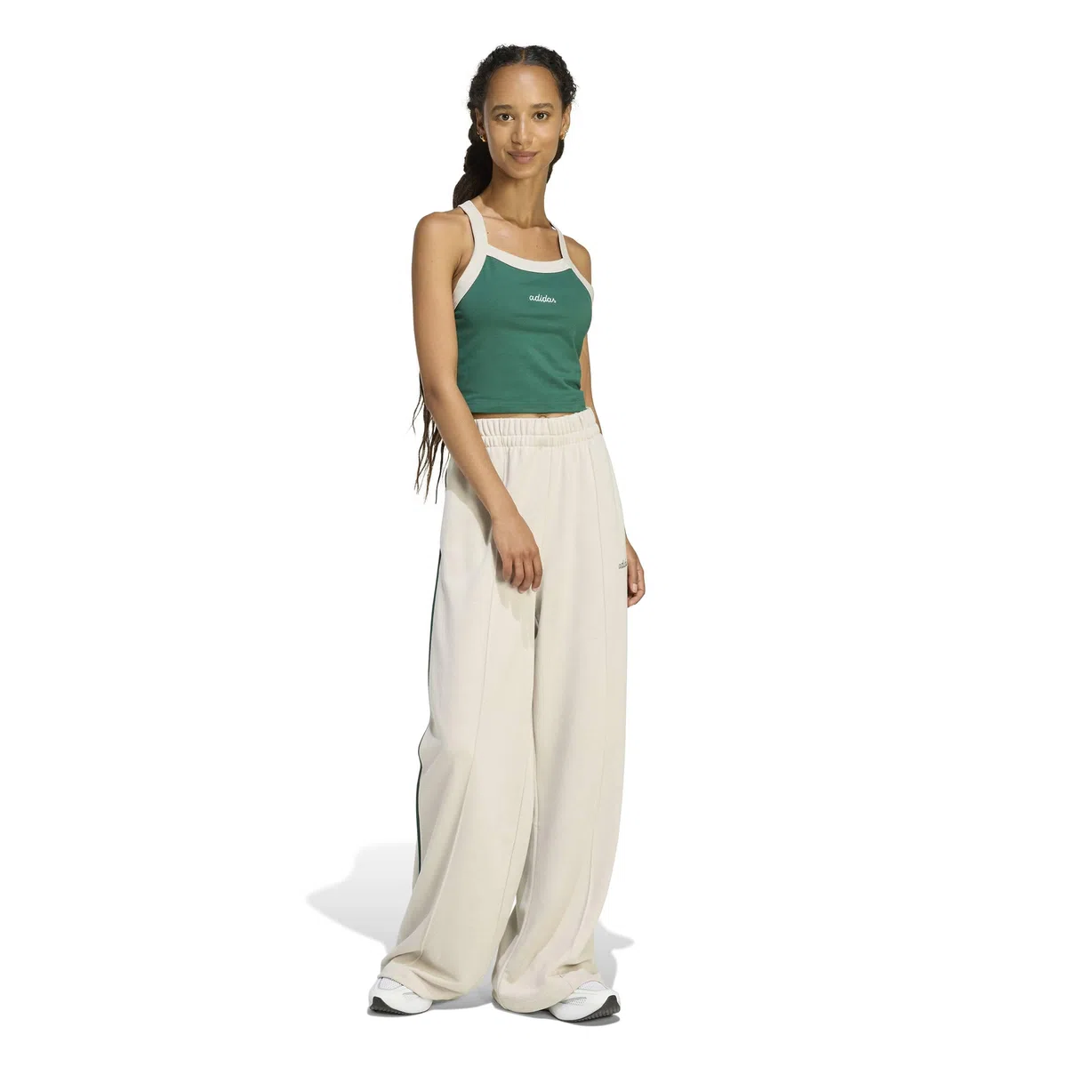 adidas Femme Seasonal Essentials Colorpop Pants with Embroidered Graphic, Wonder Alumina/Collegiate Green, M