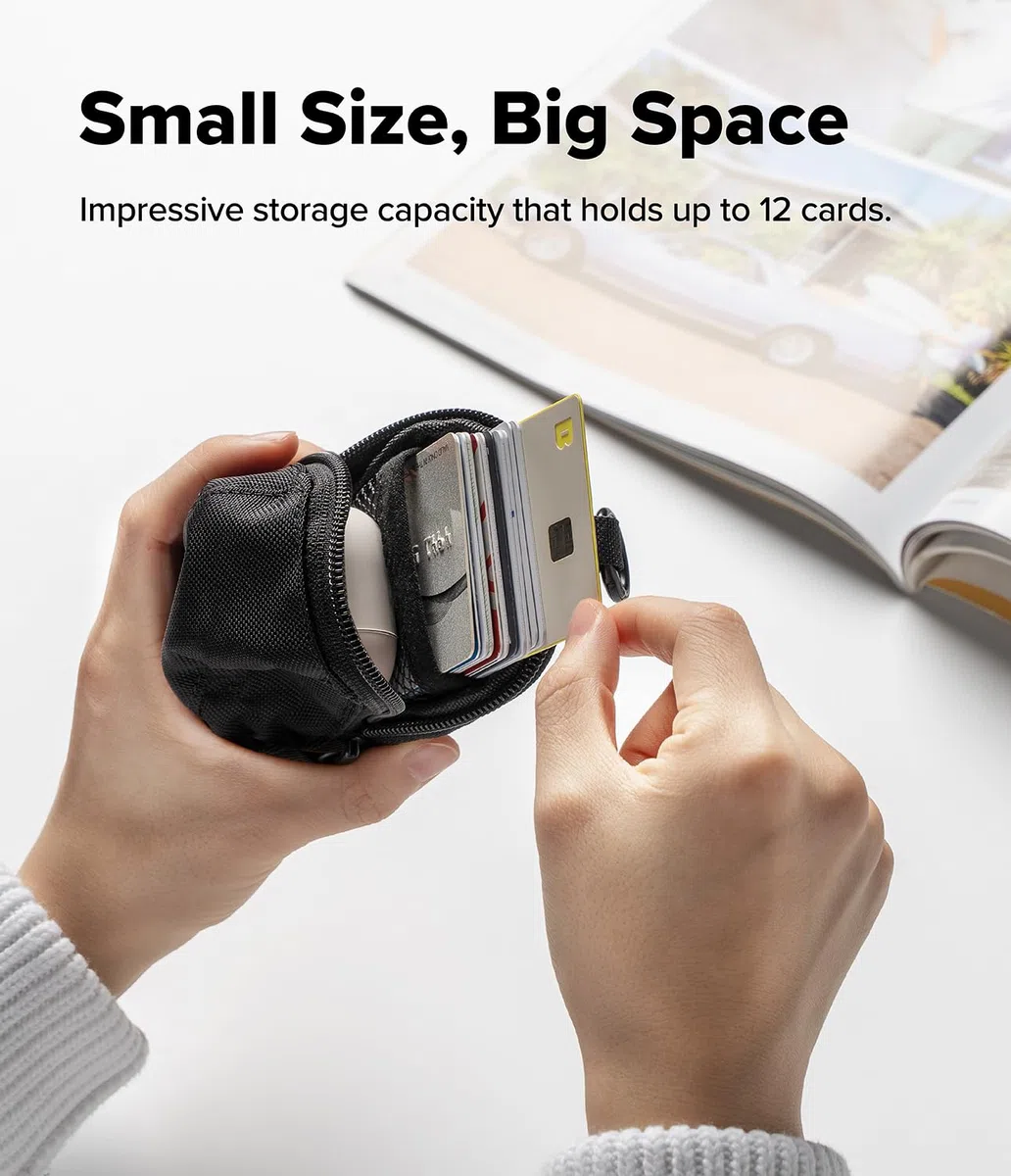 Ringke Cap Mini Pouch, Mini Borsa Portatile a Forma di Cappuccio per Auricolari, Monete, Chiavi, Carte e Piccoli Accessori - Black