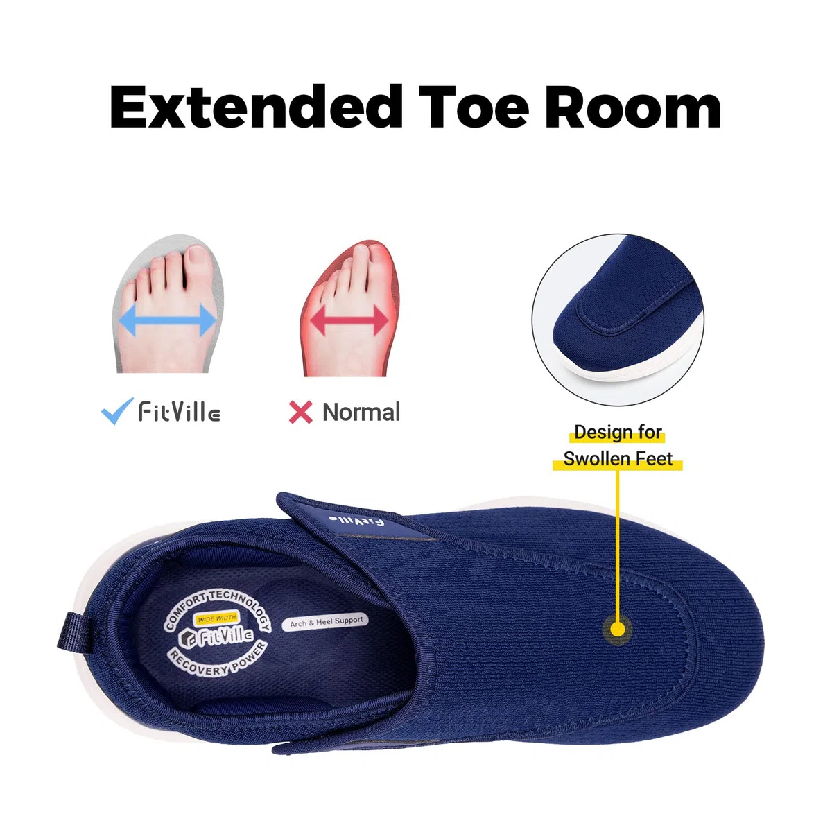 FitVille Extra Larghe Scarpe da Uomo con Chiusura a Strappo Pantofole Traspiranti e Comode con Fodera Senza Cuciture