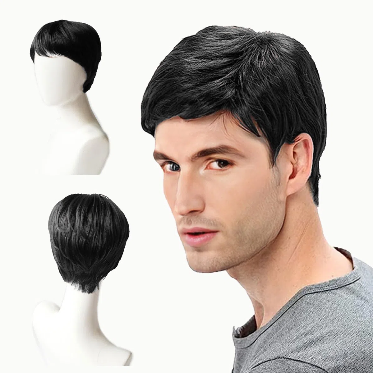 EUPSIIU Parrucca Nero Uomo Corta Naturale Capelli Sintetici per Parrucche Halloween Rockstar Carnevale Festa a Tema Cosplay Uso Quotidiano Anni '70 e '80 Costumi e Accessori Adulto (Nero)