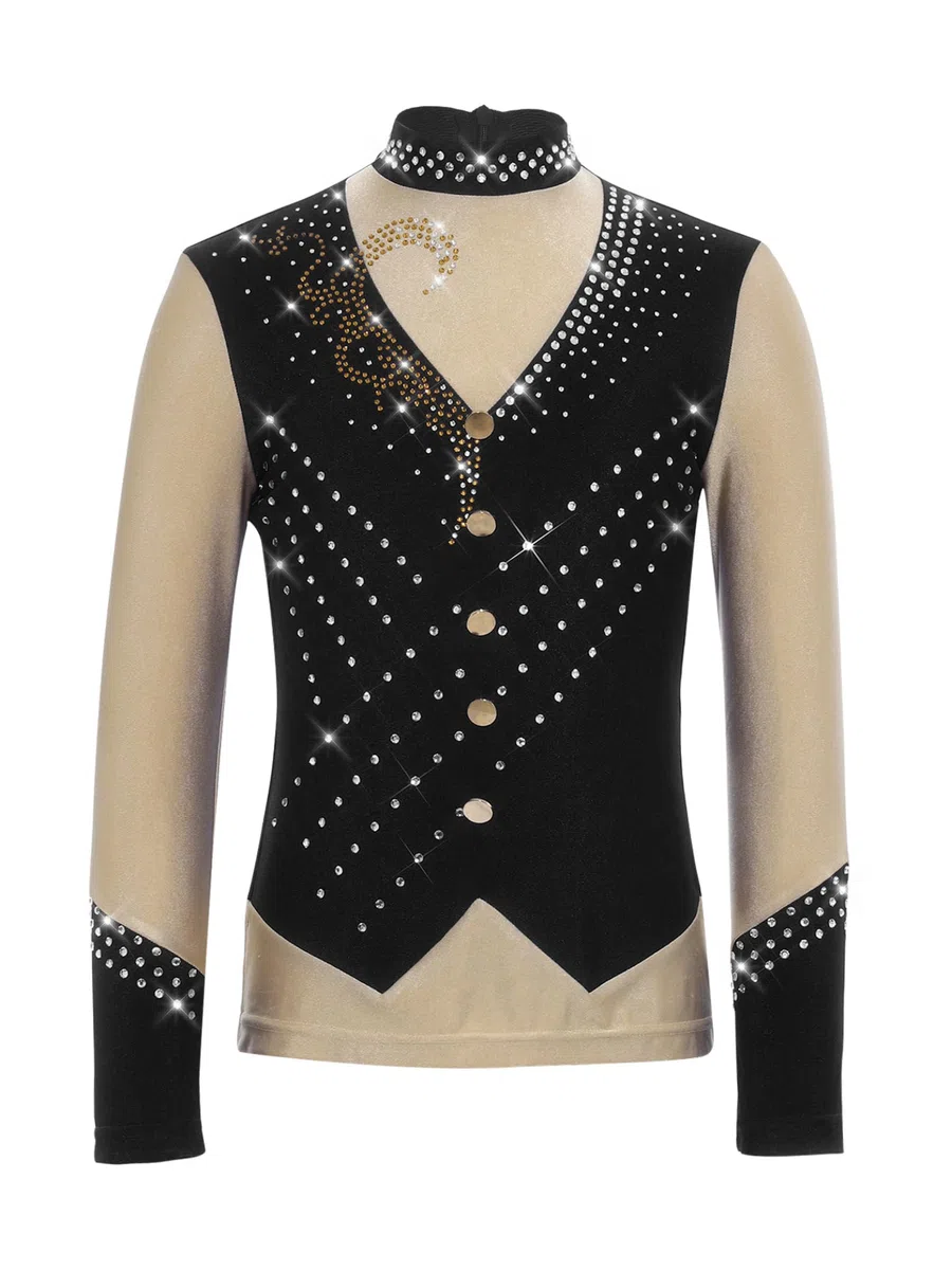 Bambino Ragazzo Top Danza Ginnastica Pattinaggio Artistico Top Maglione Camicia Manica Lunga Strass