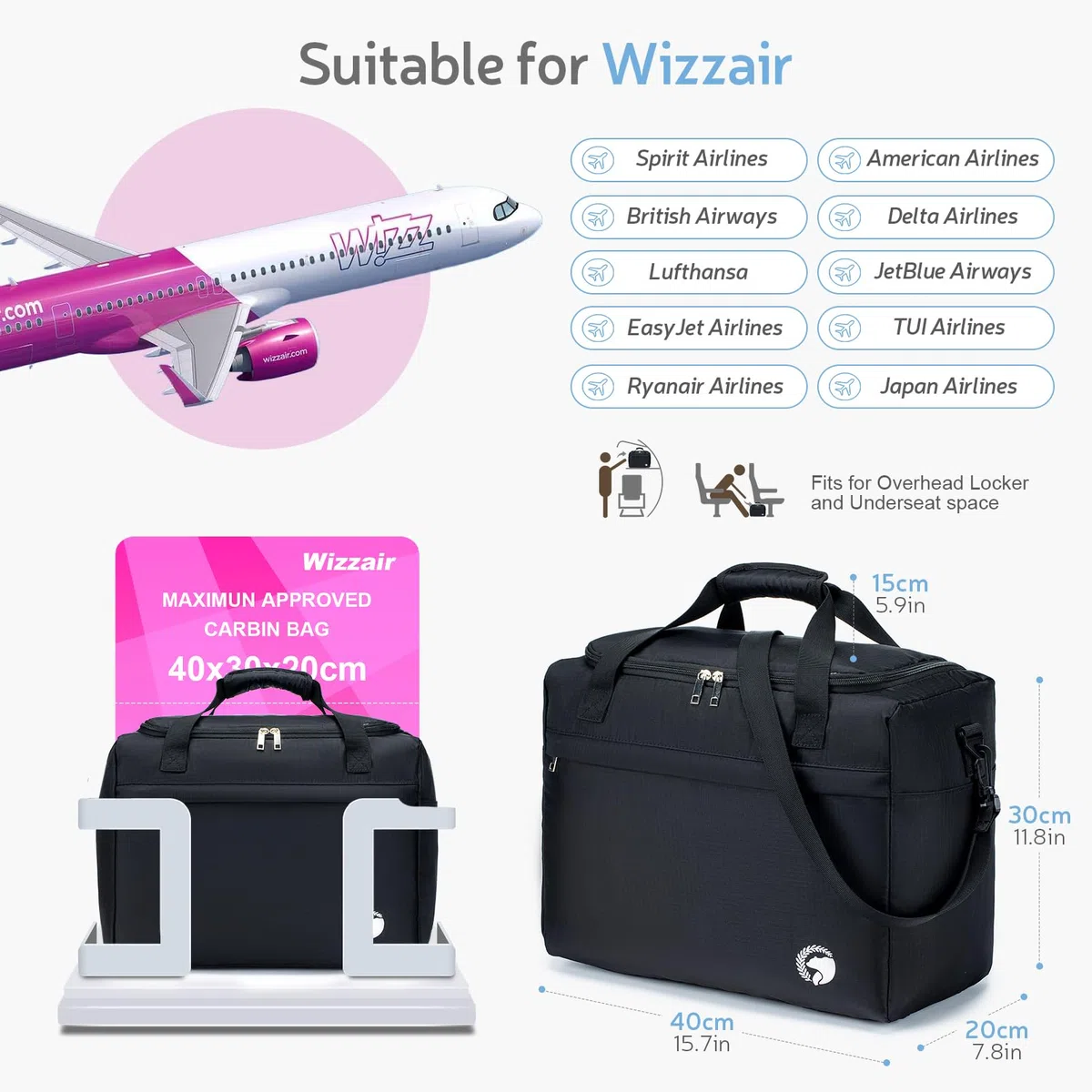 YOODI Bagaglio a Mano 40x30x20 Wizzair Borsa da Viaggio Pieghevole Borsone da Viaggio Impermeabile Donna Borsa Ospedale Parto Ultra Leggero per Bagagli Campeggio 25L