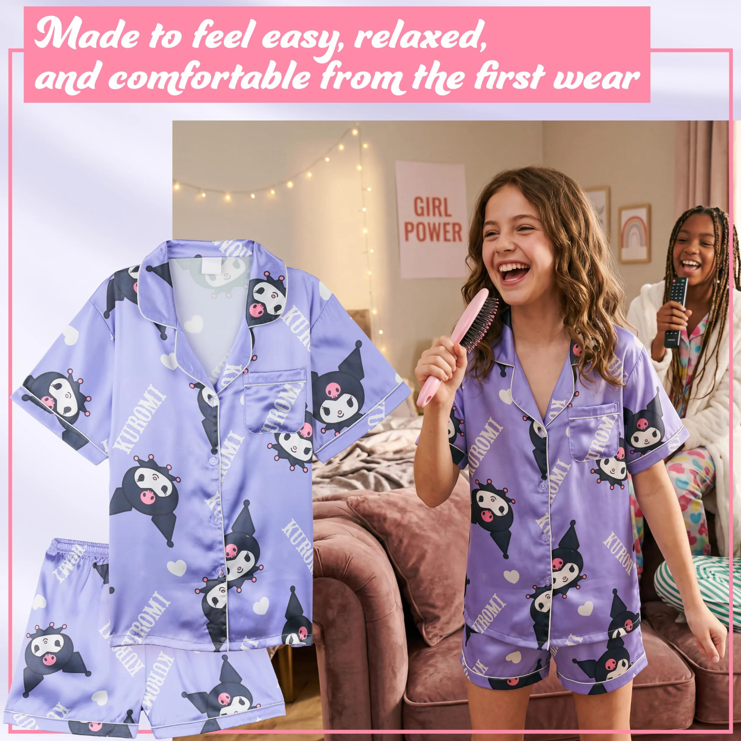 Get Trend Hello Kitty Kuromi Cinnamoroll | Pusheen Pigiama Corto Bambina, Set Pigiami con Maglietta Corta Ragazza e Pantalone, Regali Bambina