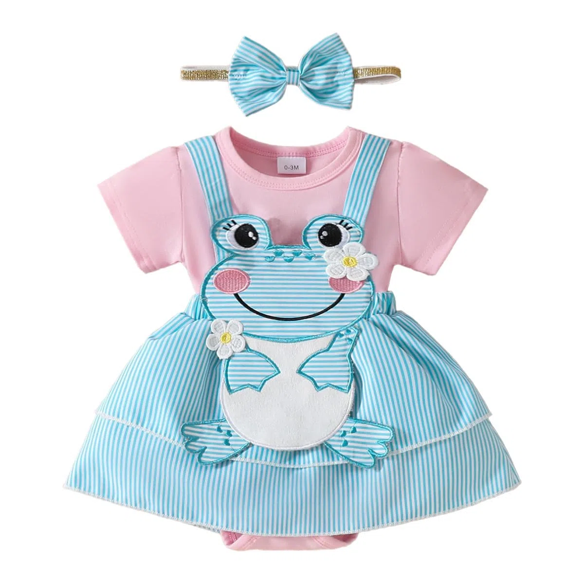 Vestito Estivo per Neonata Manica Corta Stampa a Fragola/Orso Abito Pagliaccetto+Fasce per Capelli 2Pcs Completo Estivo Abbigliamento Set