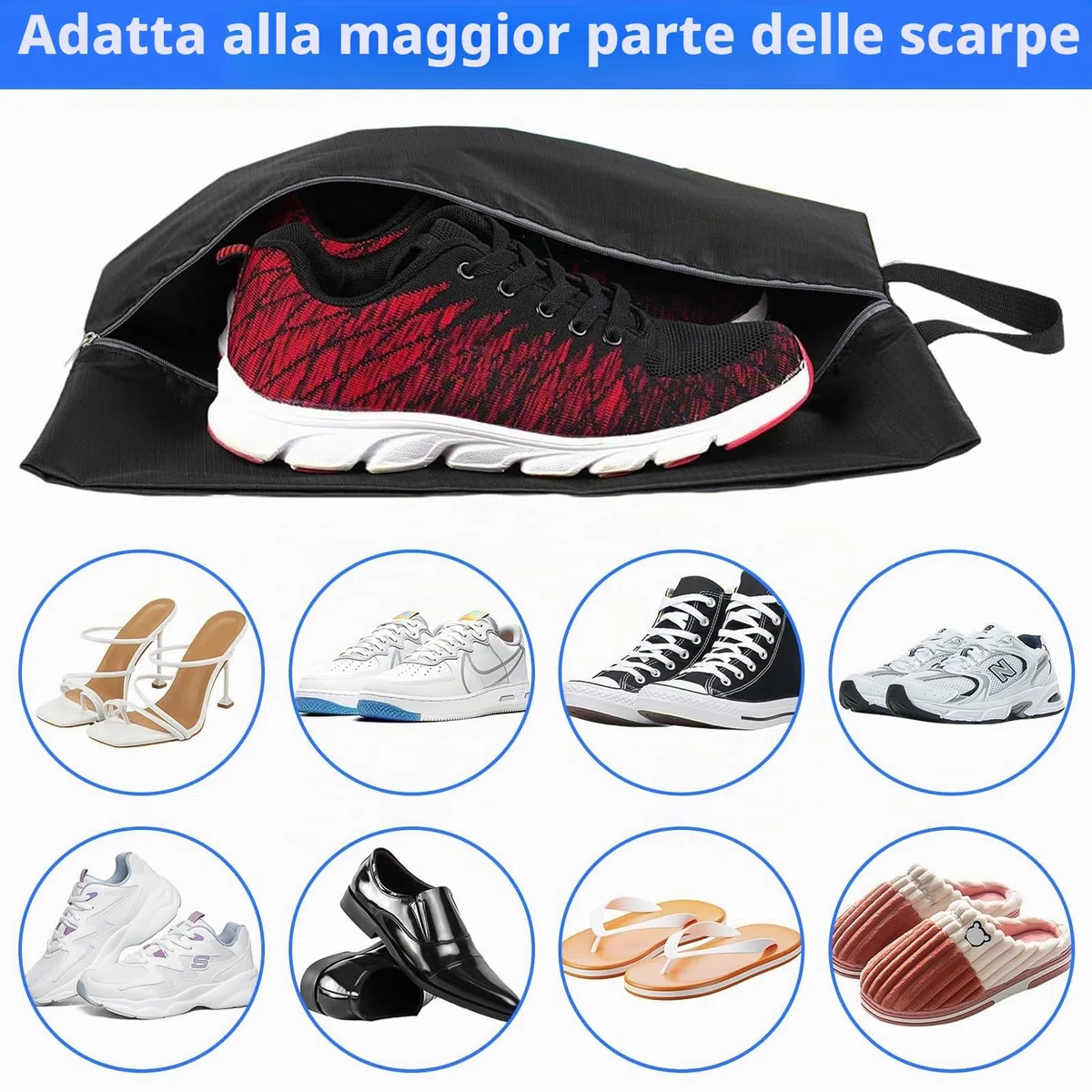 8 Pezzi Sacchetti per Scarpe da Viaggio, Borsa Porta Scarpe con Cerniera e Manico Portascarpe da Viaggio Per Scarpe,Vestiti (2 Misure)
