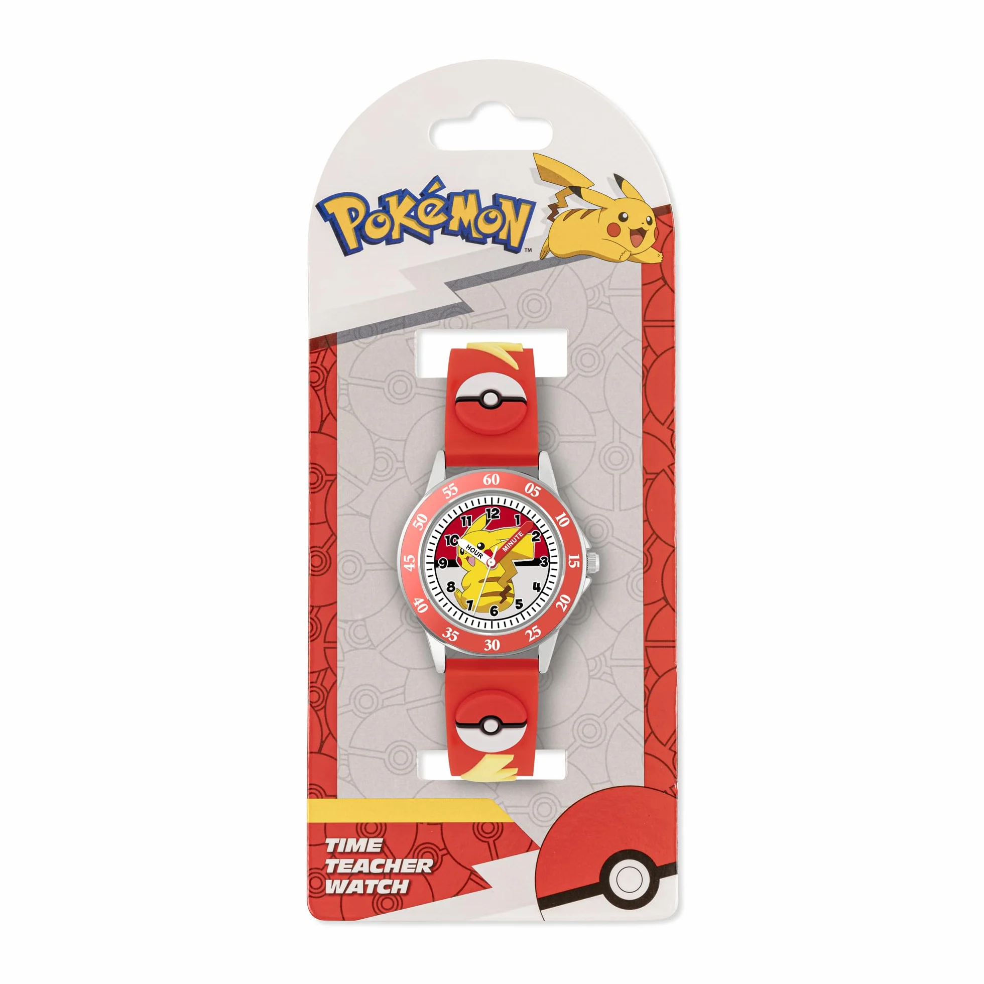Peers Hardy Pokemon Kids Time Teacher Bracciale in silicone 3D per imparare a dire ora POK9074, rosso
