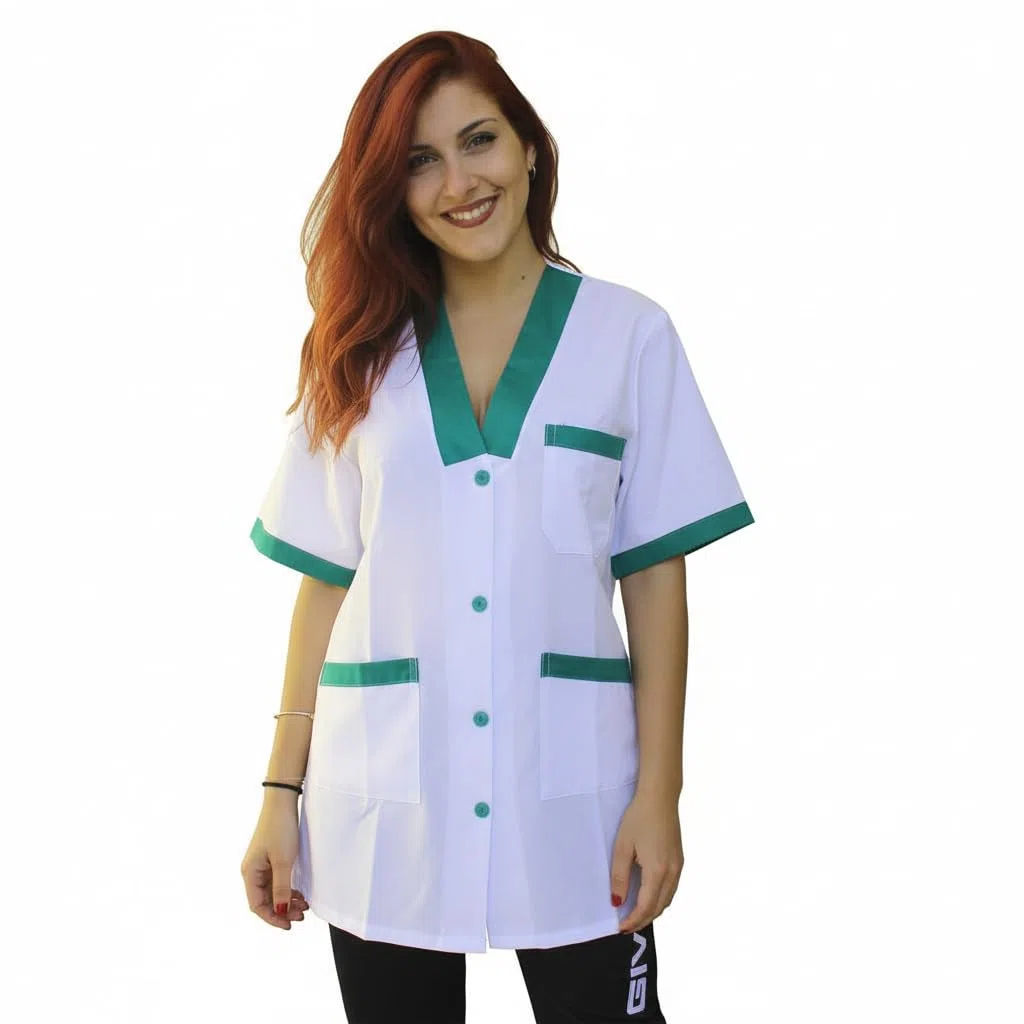 Camice da Lavoro Donna, Casacca per Alimentari,Supermercato,Macelleria,Forno,Colf