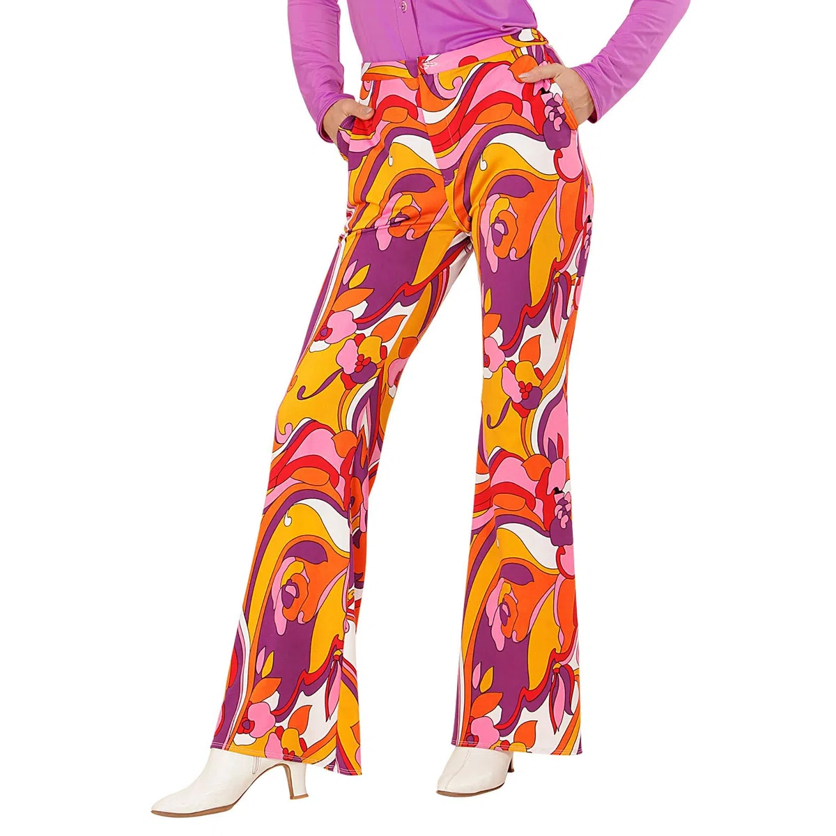 W WIDMANN MILANO Party Fashion - Pantaloni a zampa anni '70 da donna, look retrò colorato in stile vintage, per carnevale, festival