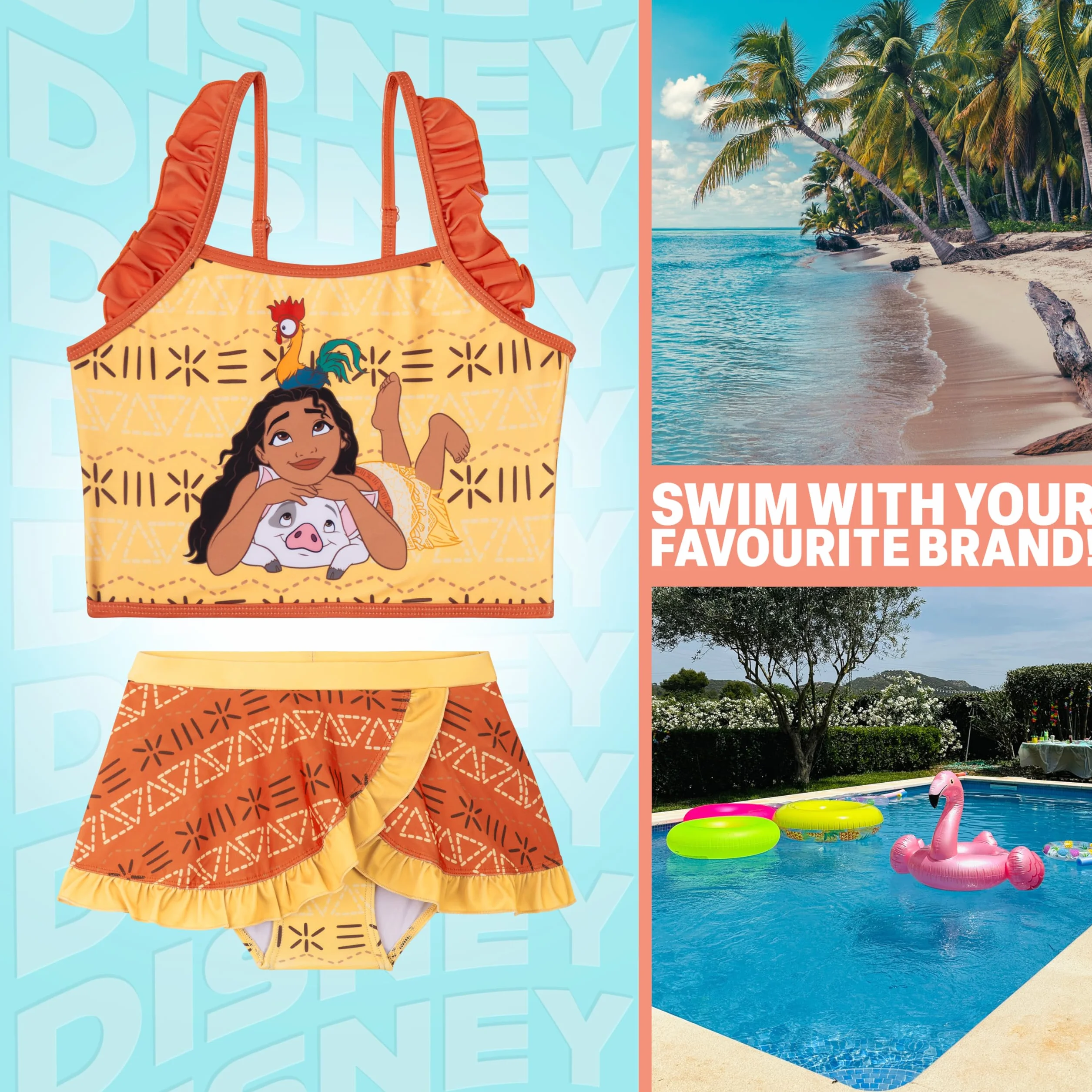 Get Trend Disney Frozen | Vaiana | La Sirenetta Costume Piscina Bambina Due Pezzi, Bikini Bambina Set con Balze e Cinturino Regolabile, Regalo Ragazza