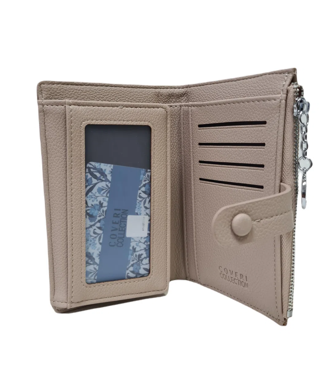 COVERI COLLECTION Portafoglio da Donna, Ecopelle, Art. 17-2 Dimensioni: 15,5 x 10 cm, con Zip e Clip, Scritta Marchio in Metallo (BEIGE/KAKHI)