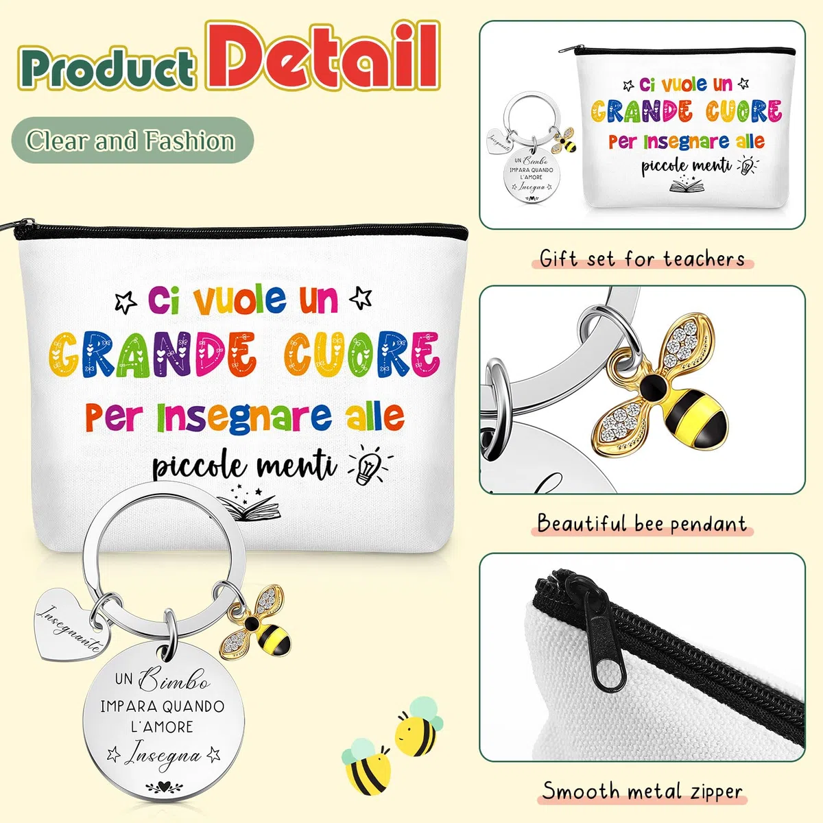 Xuniea 3 Set di Regalo di Apprezzamento Insegnante Borse per Cosmetici per Maestre Portachiavi per Insegnanti Idee Regalo di Laurea Grazie e Addio per Maestre di Scuola Infanzia Primaria (Libro)
